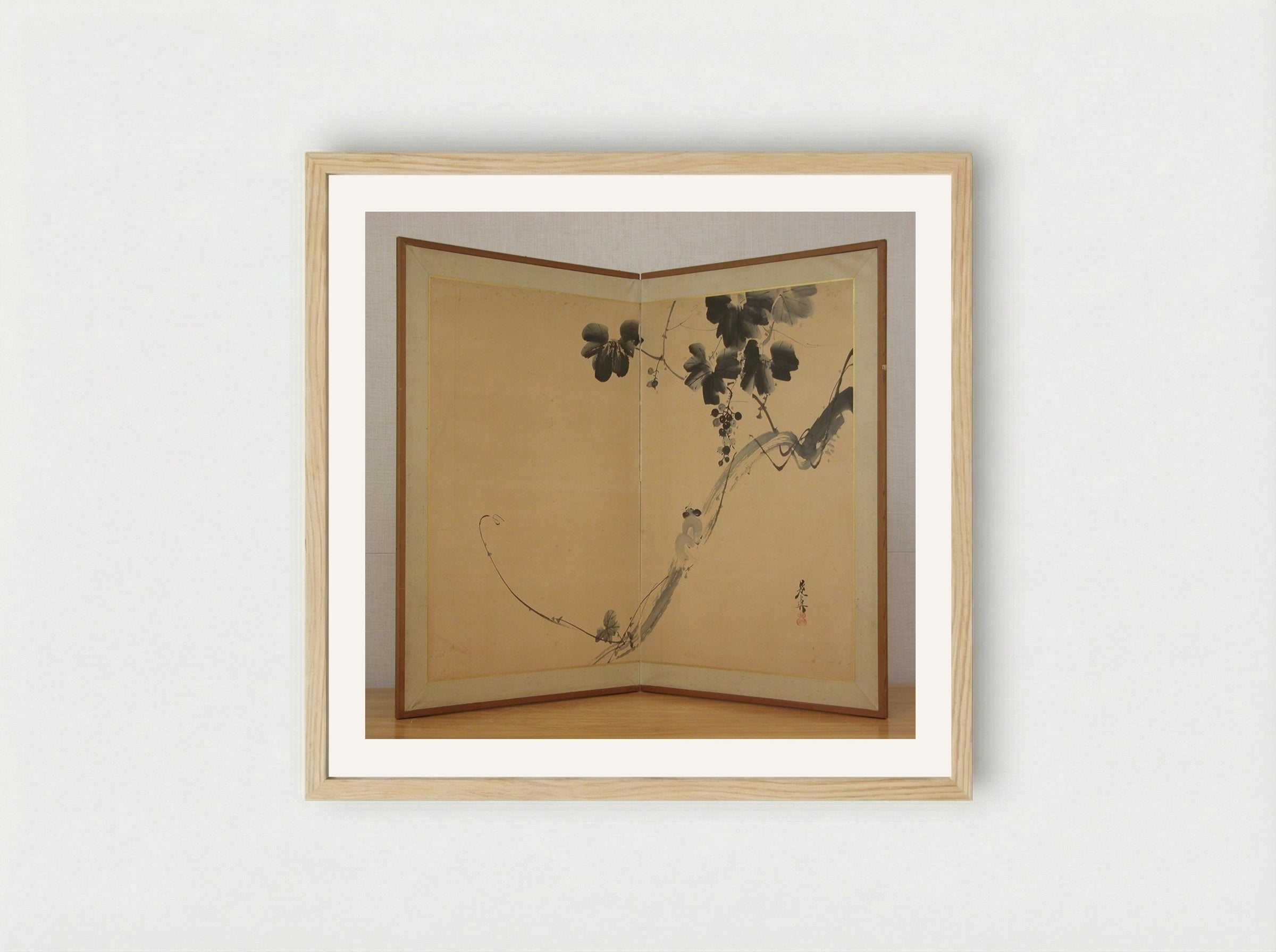 Squirrel on Grapevine - Shibata Zeshin - Framed Print Wood