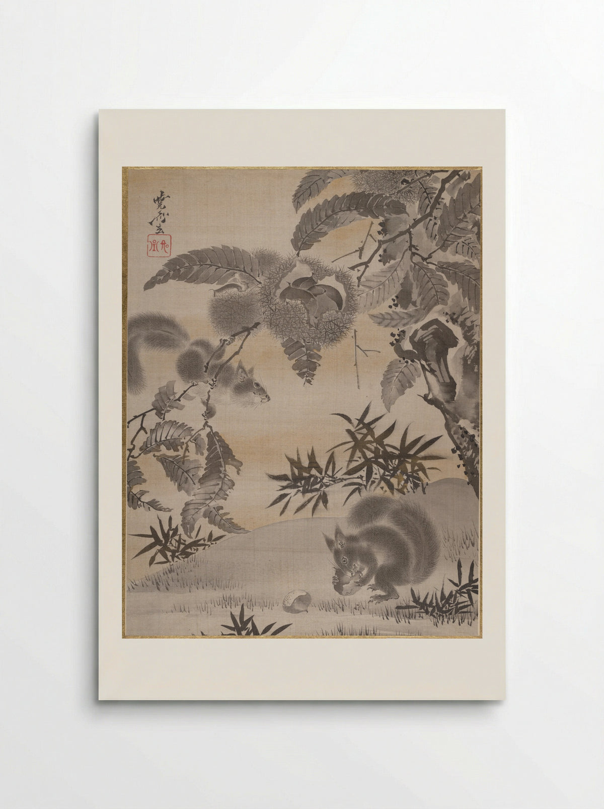 Squirrels Gathering Chestnuts - Kawanabe Kyōsai - Poster