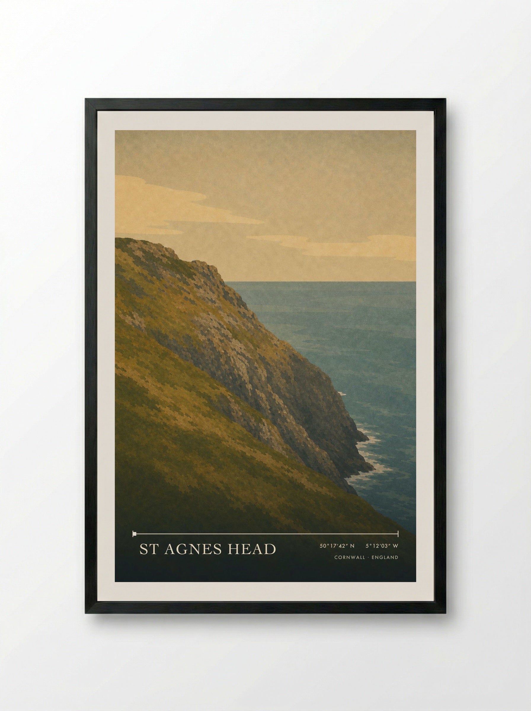 St Agnes Head Cornwall England Travel Poster - Framed Print Black