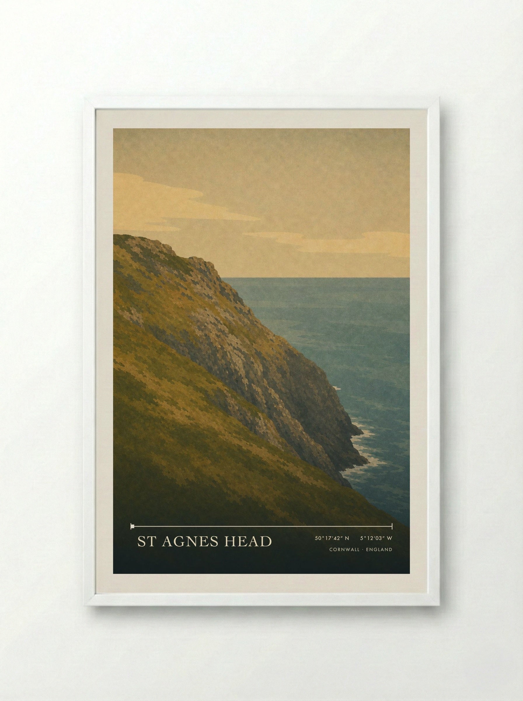 St Agnes Head Cornwall England Travel Poster - Framed Print White