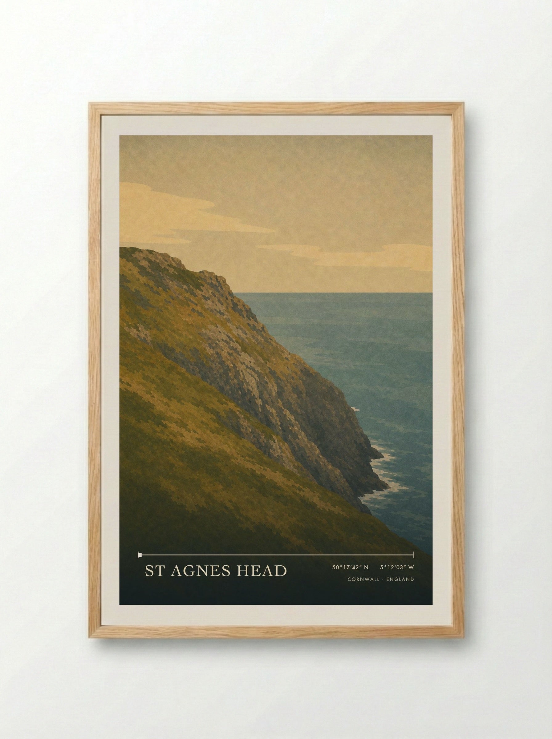 St Agnes Head Cornwall England Travel Poster - Framed Print Wood