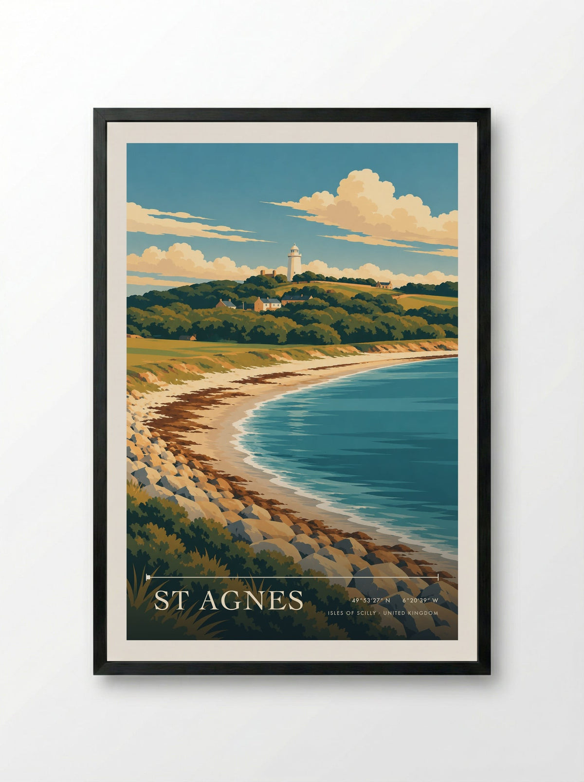 St Agnes, Isles of Scilly | Travel Poster - Framed Print Black