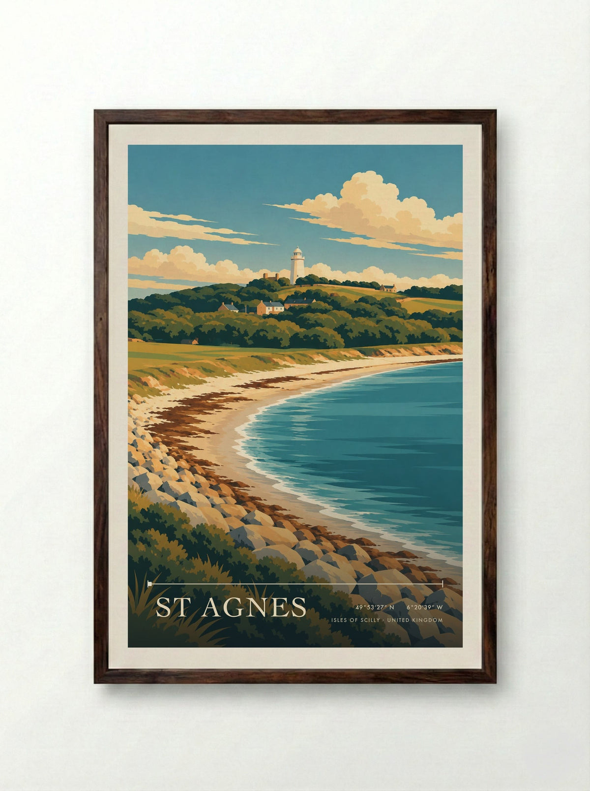 St Agnes, Isles of Scilly | Travel Poster - Framed Print Dark Wood