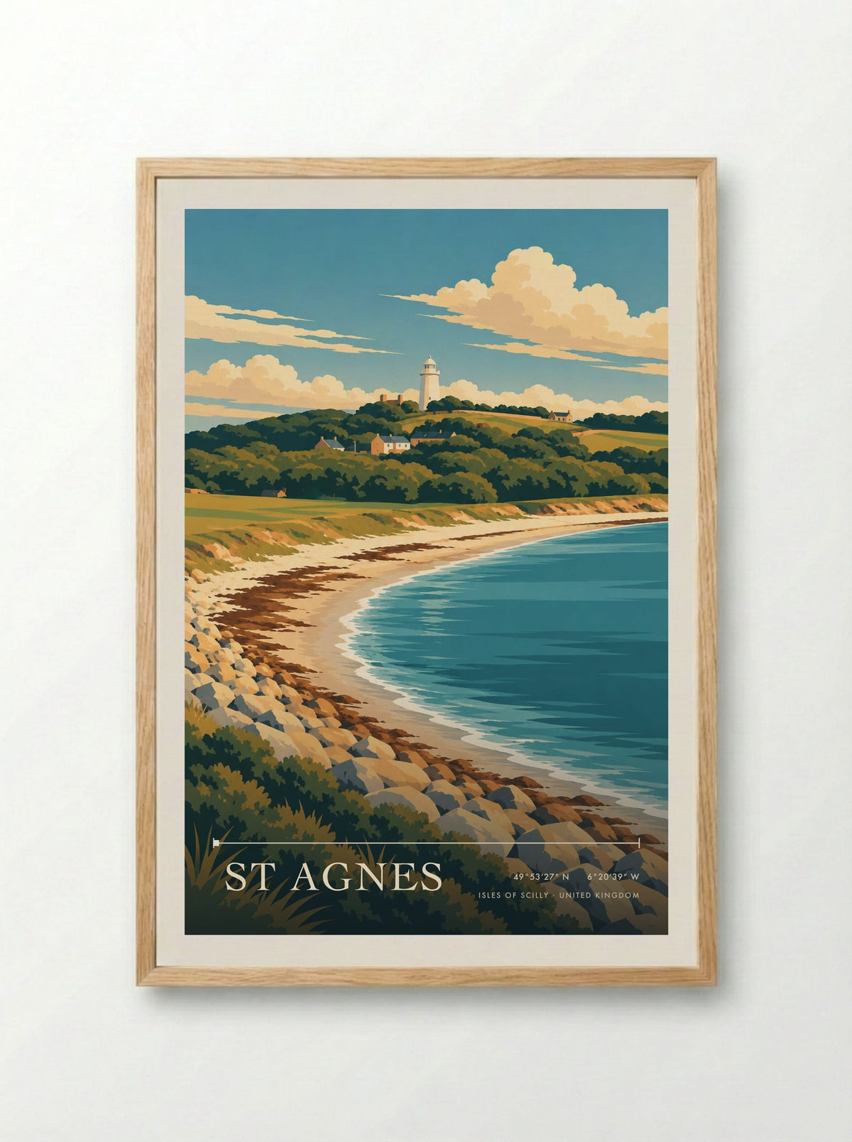 St Agnes, Isles of Scilly | Travel Poster - Framed Print Wood