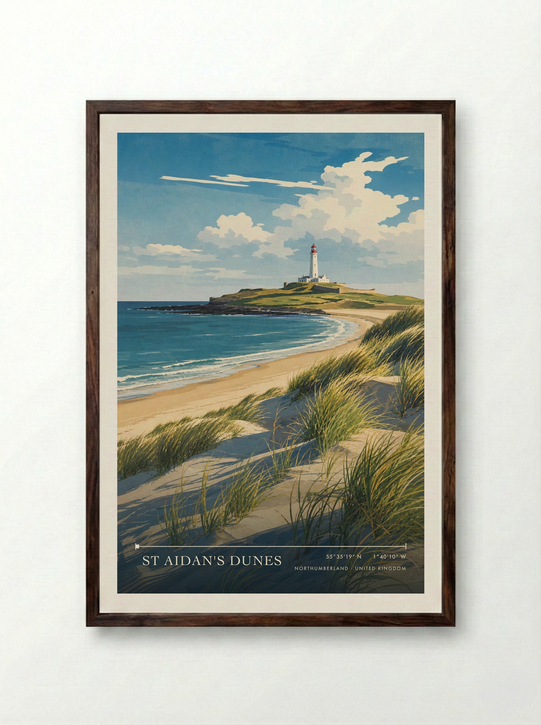 St Aidan's Dunes Northumberland United Kingdom Travel Poster - Framed Print Dark Wood