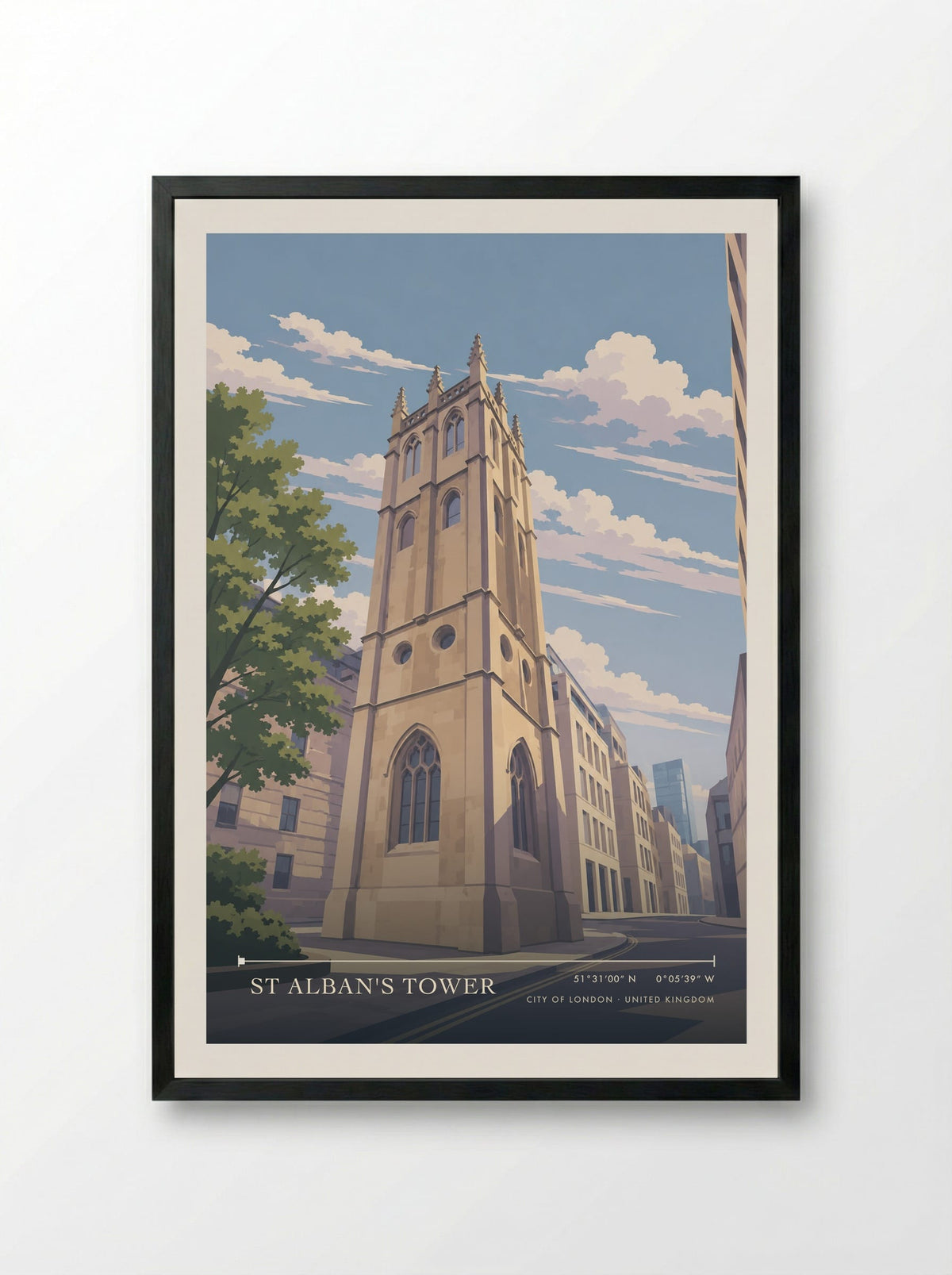 St Alban's Tower, City of London | Travel Poster - Framed Print Black