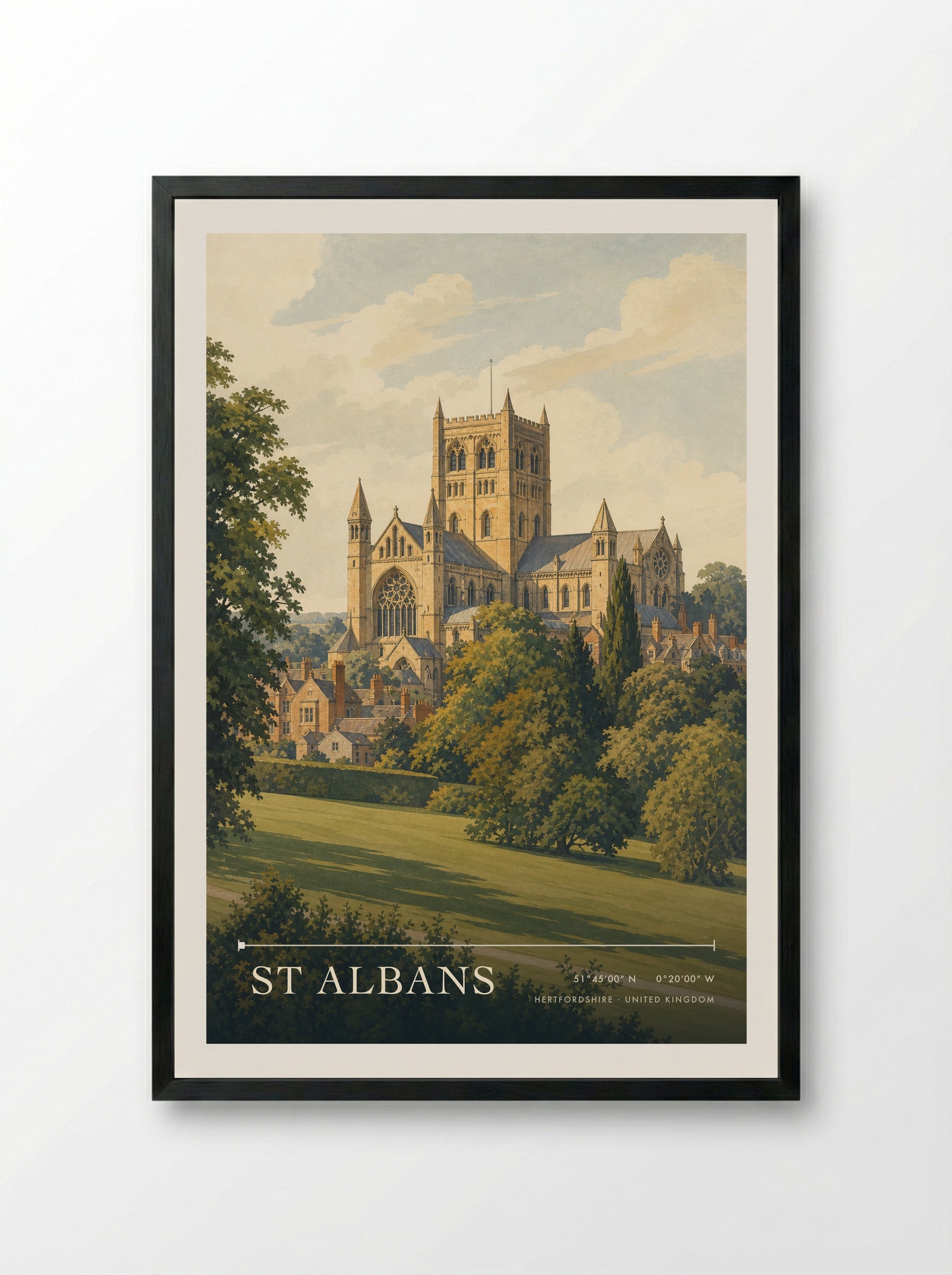 St Albans Hertfordshire United Kingdom Travel Poster - Framed Print Black