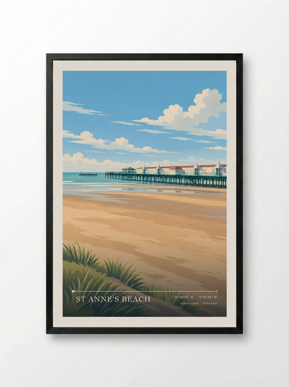 St Anne's Beach, Lancashire | Travel Poster - Framed Print Black