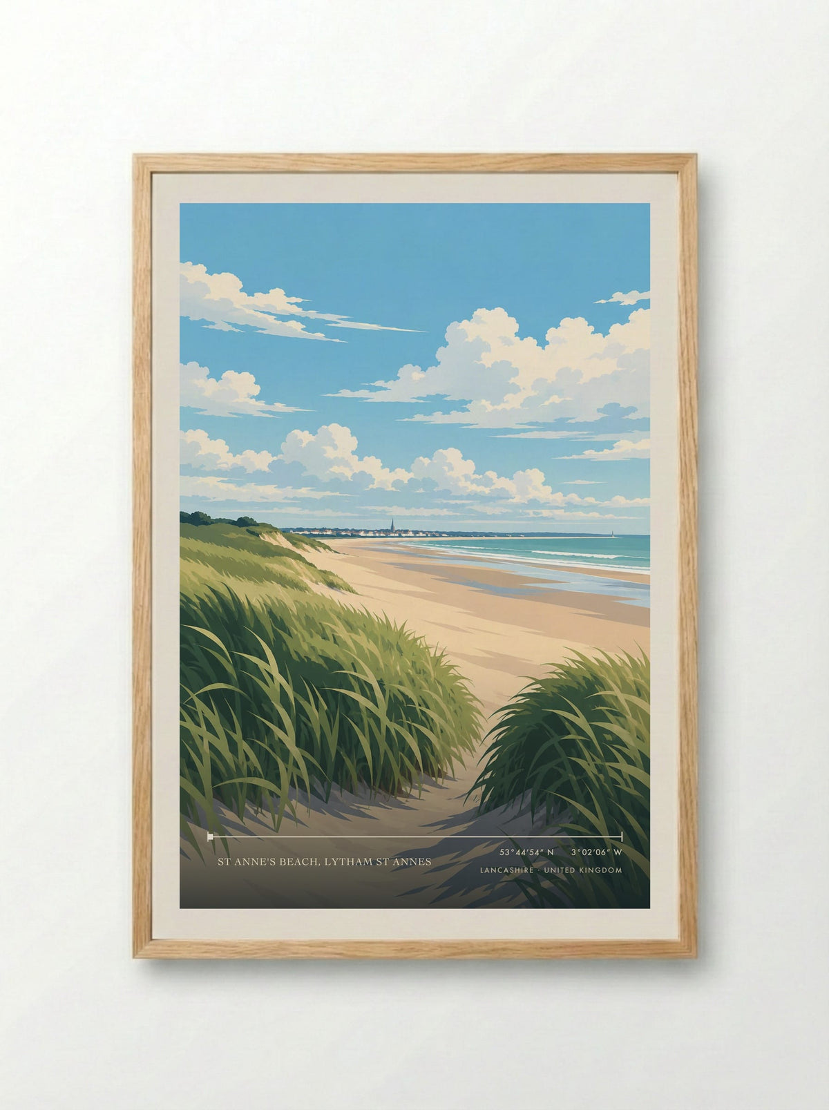 St Anne's Beach, Lytham St Annes, Lancashire | Travel Poster - Framed Print Wood