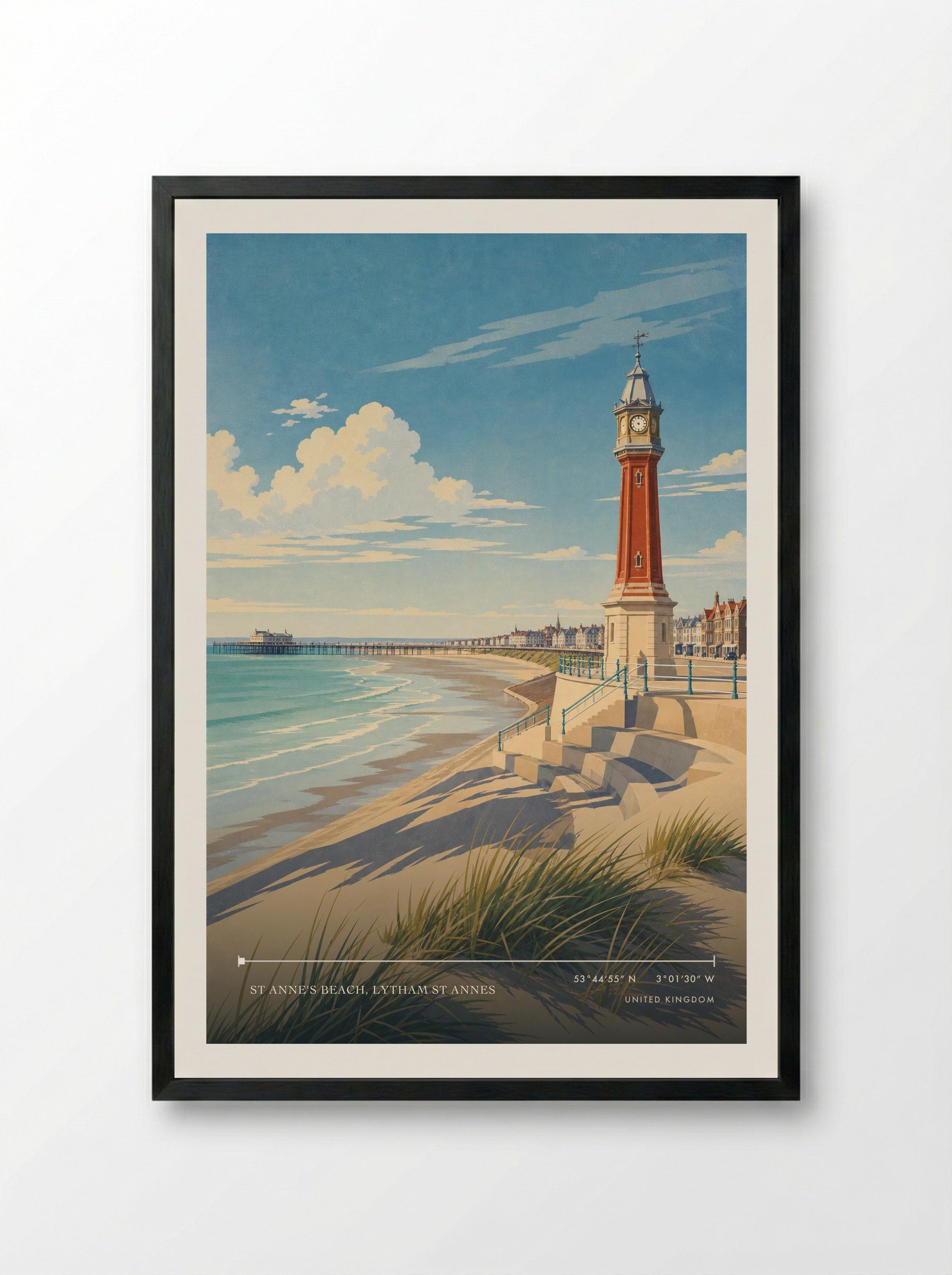 St Anne's Beach, Lytham St Annes United Kingdom Travel Poster - Framed Print Black