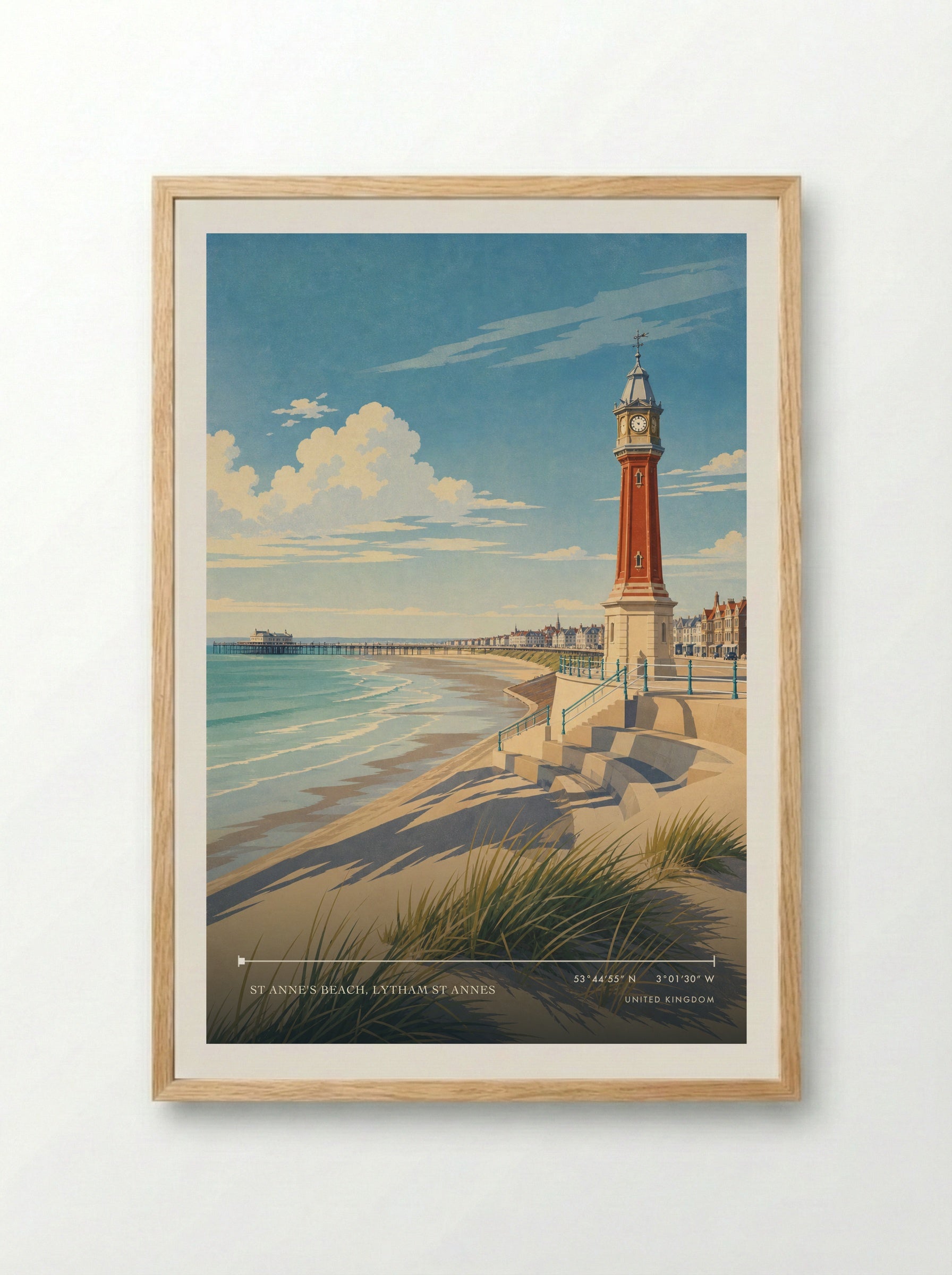 St Anne's Beach, Lytham St Annes United Kingdom Travel Poster - Framed Print Wood