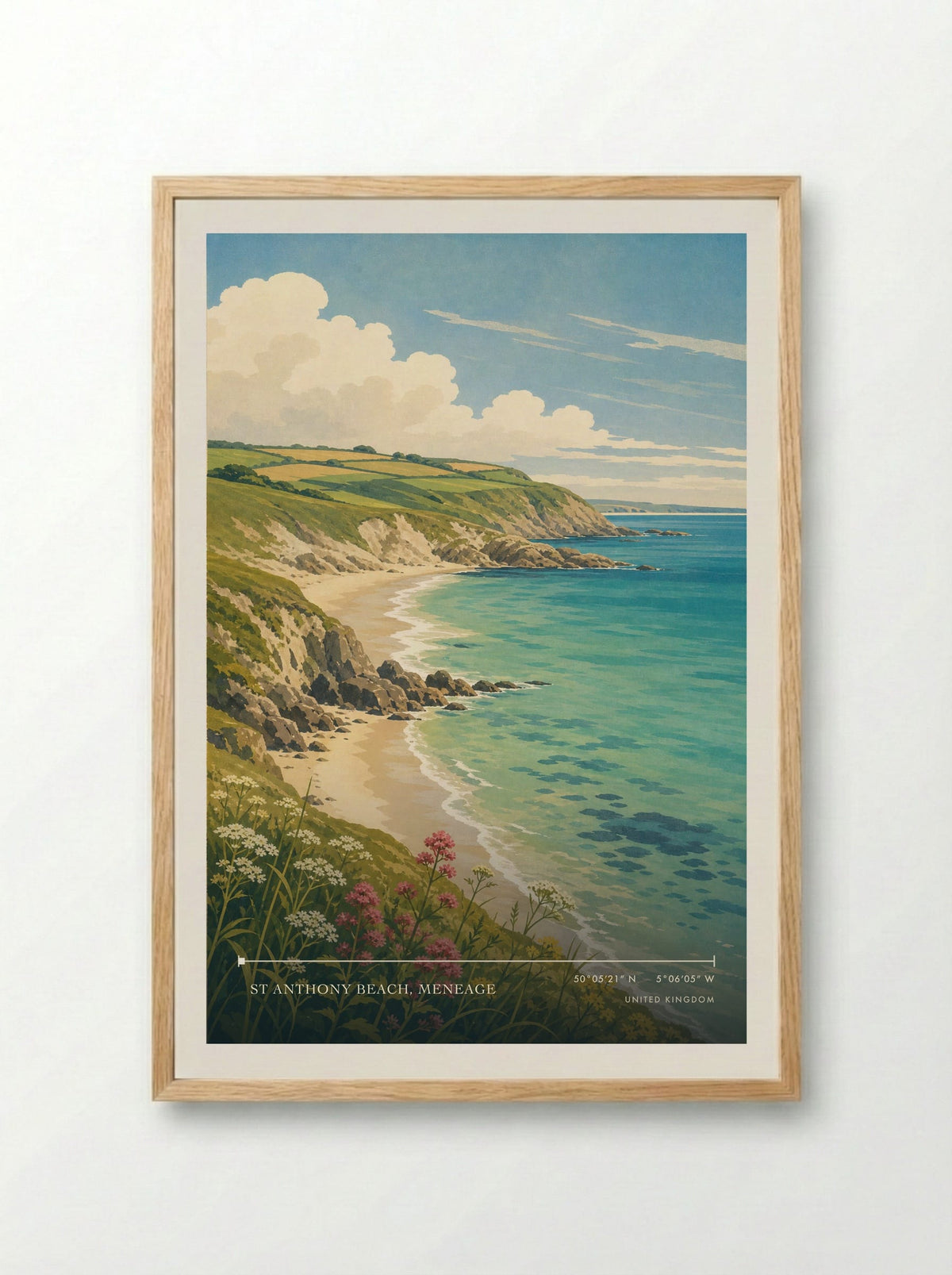 St Anthony Beach United Kingdom Travel Poster - Framed Print Wood