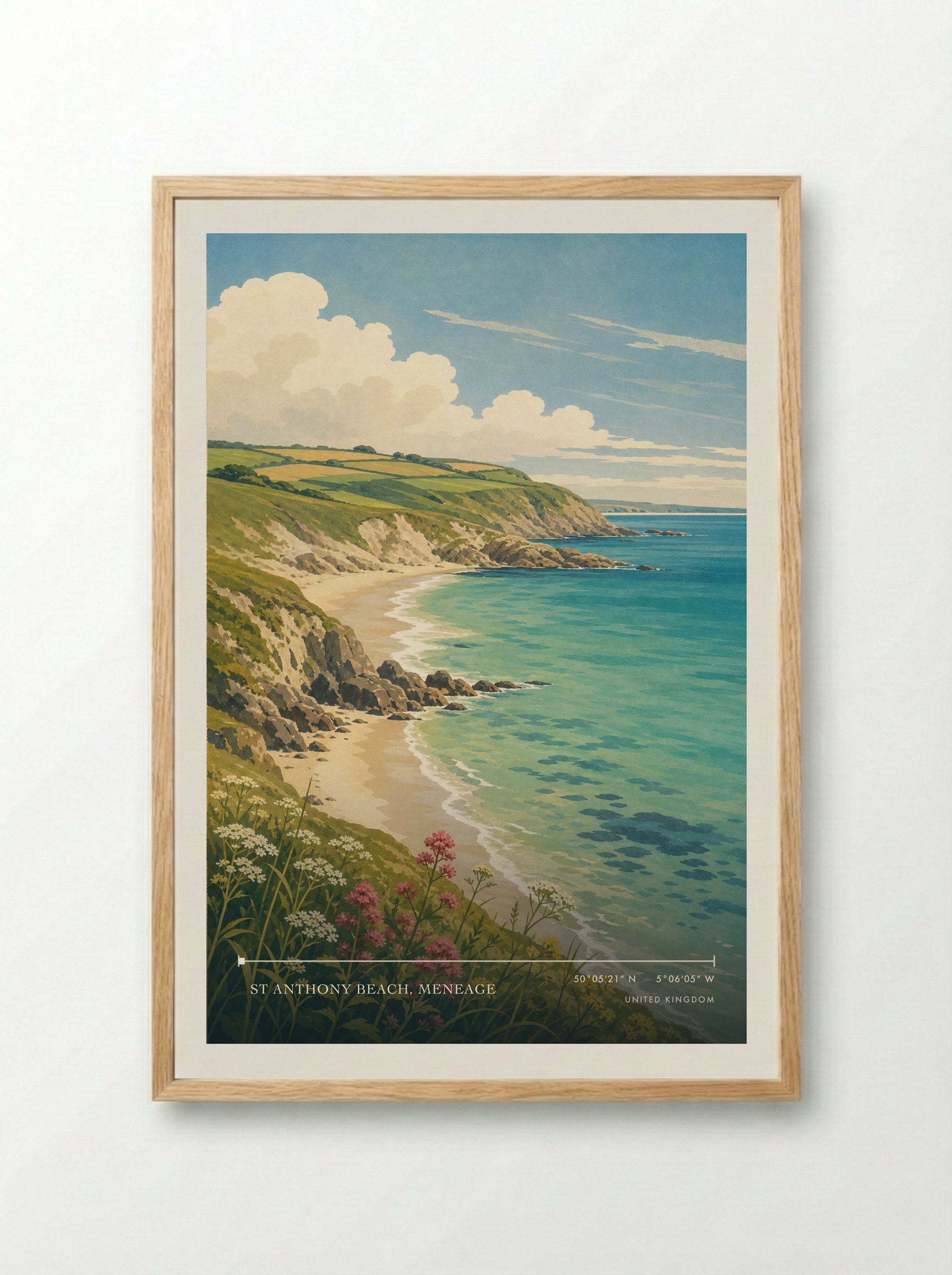 St Anthony Beach United Kingdom Travel Poster - Framed Print Wood