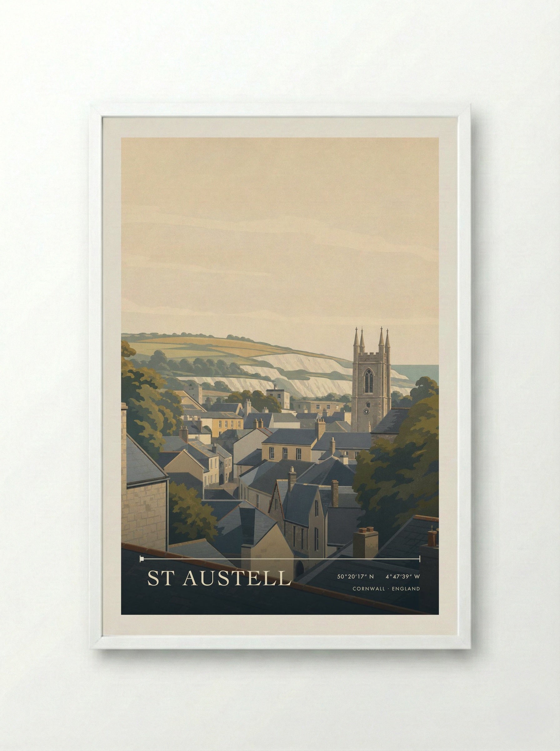 St Austell Cornwall England Travel Poster - Framed Print White