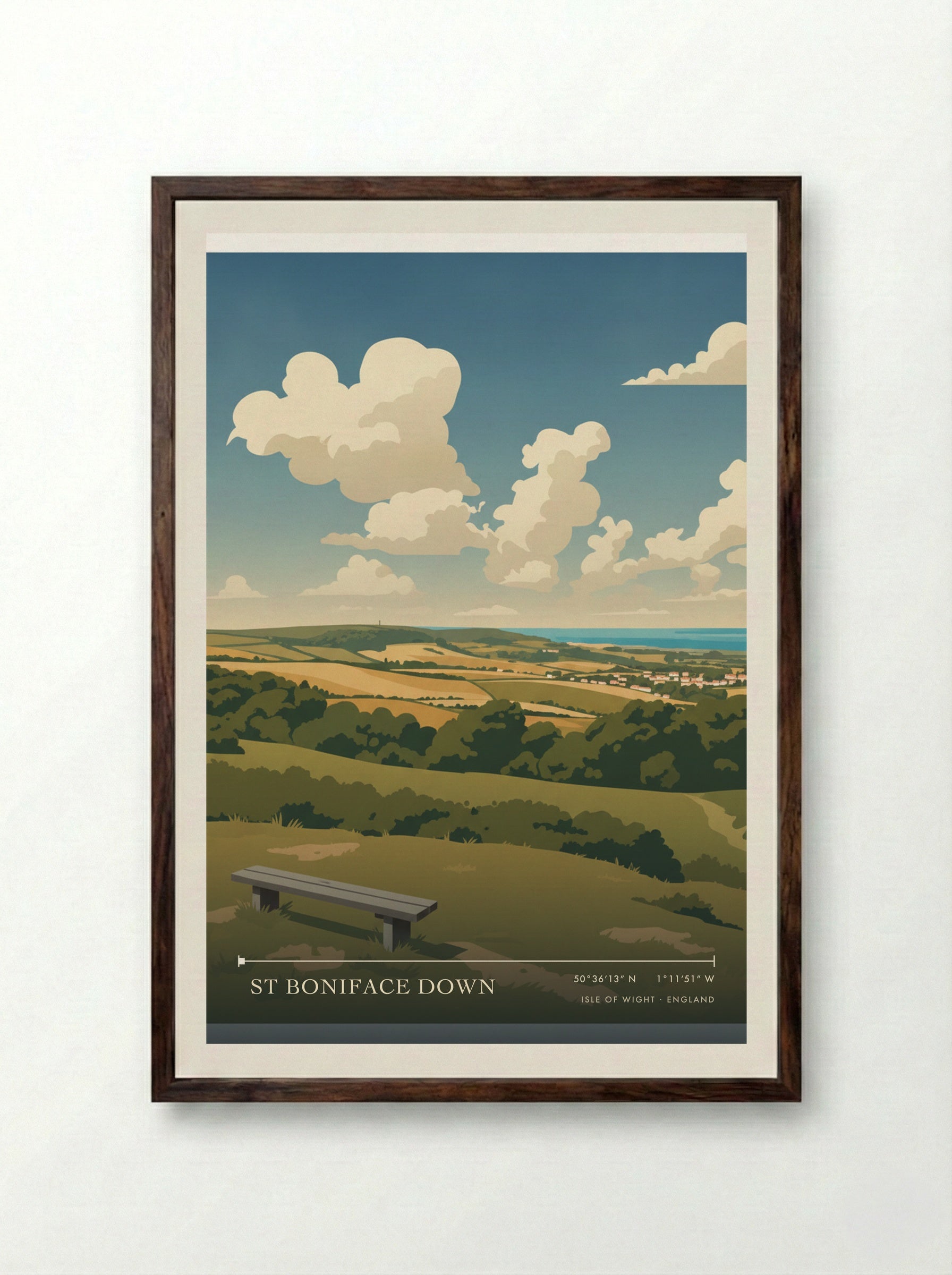 St Boniface Down Isle of Wight England Travel Poster - Framed Print Dark Wood