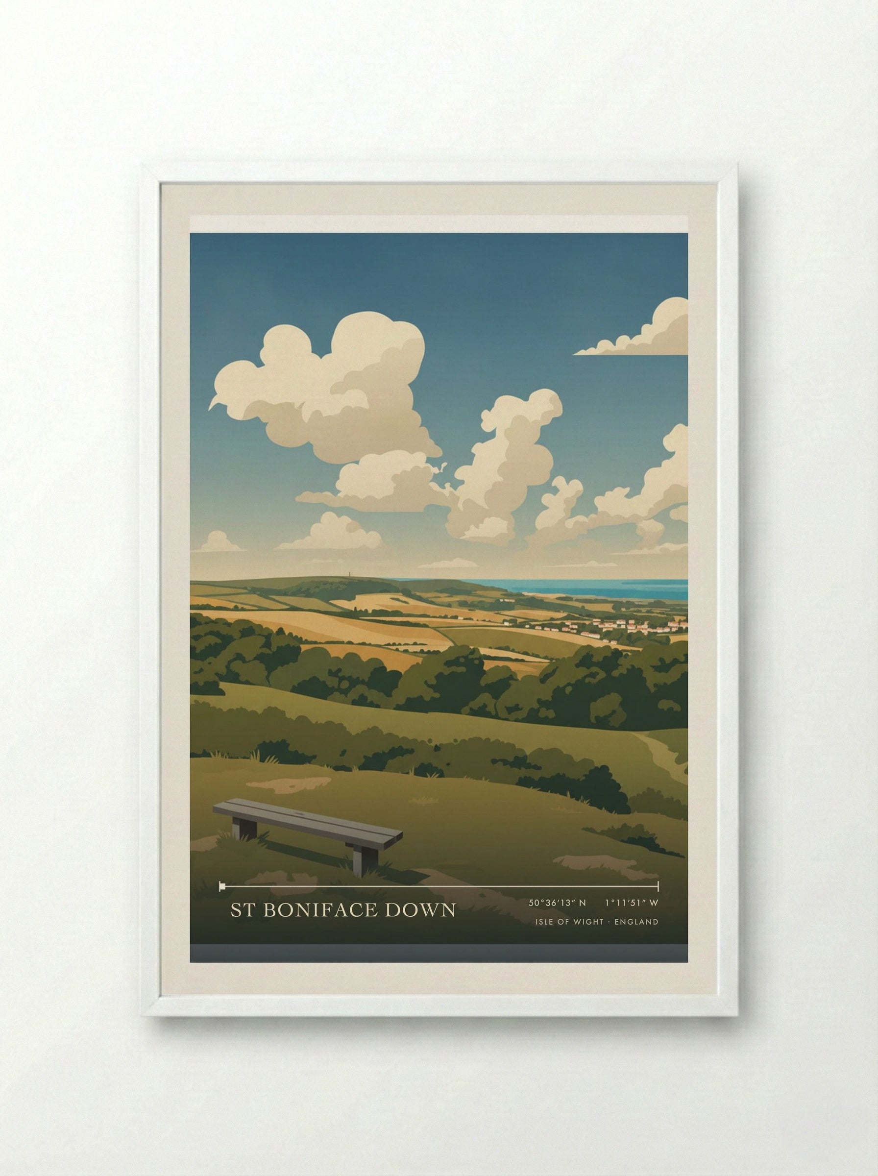 St Boniface Down Isle of Wight England Travel Poster - Framed Print White