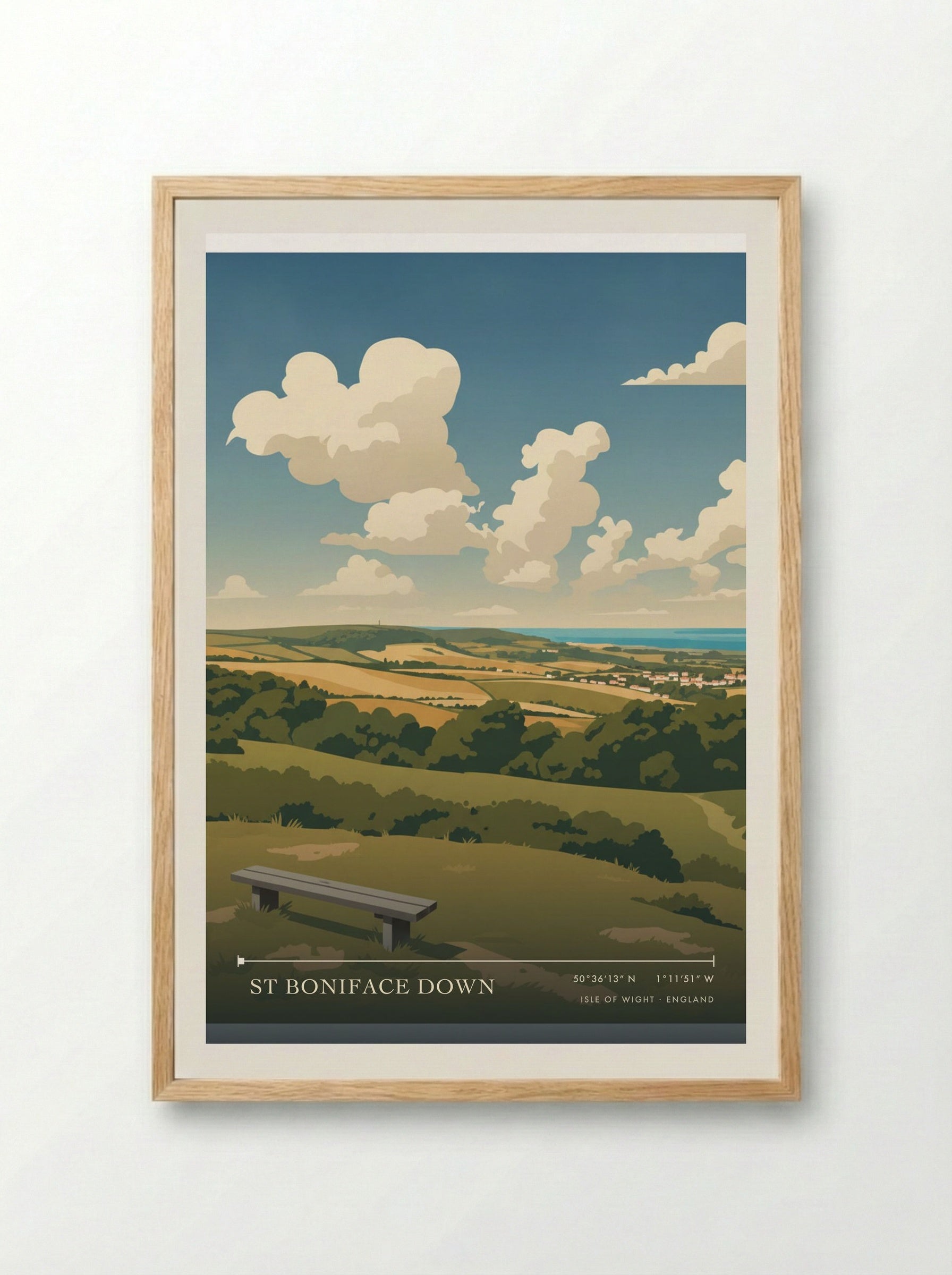 St Boniface Down Isle of Wight England Travel Poster - Framed Print Wood