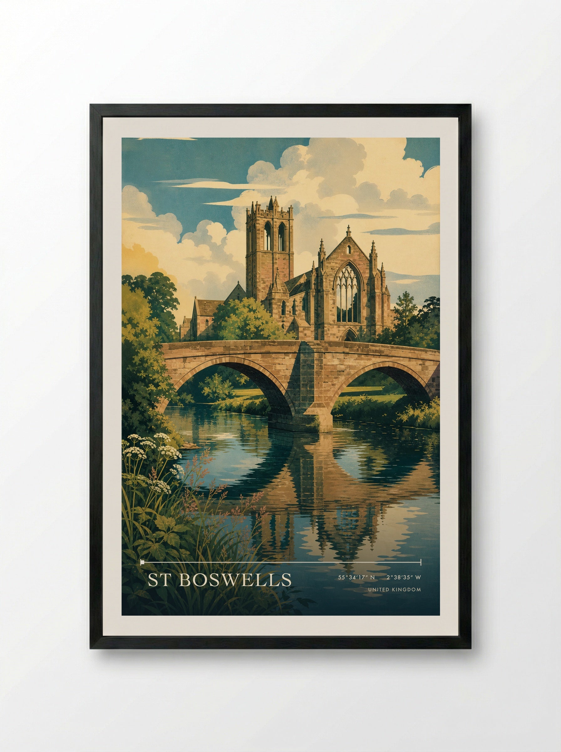 St Boswells United Kingdom Travel Poster - Framed Print Black