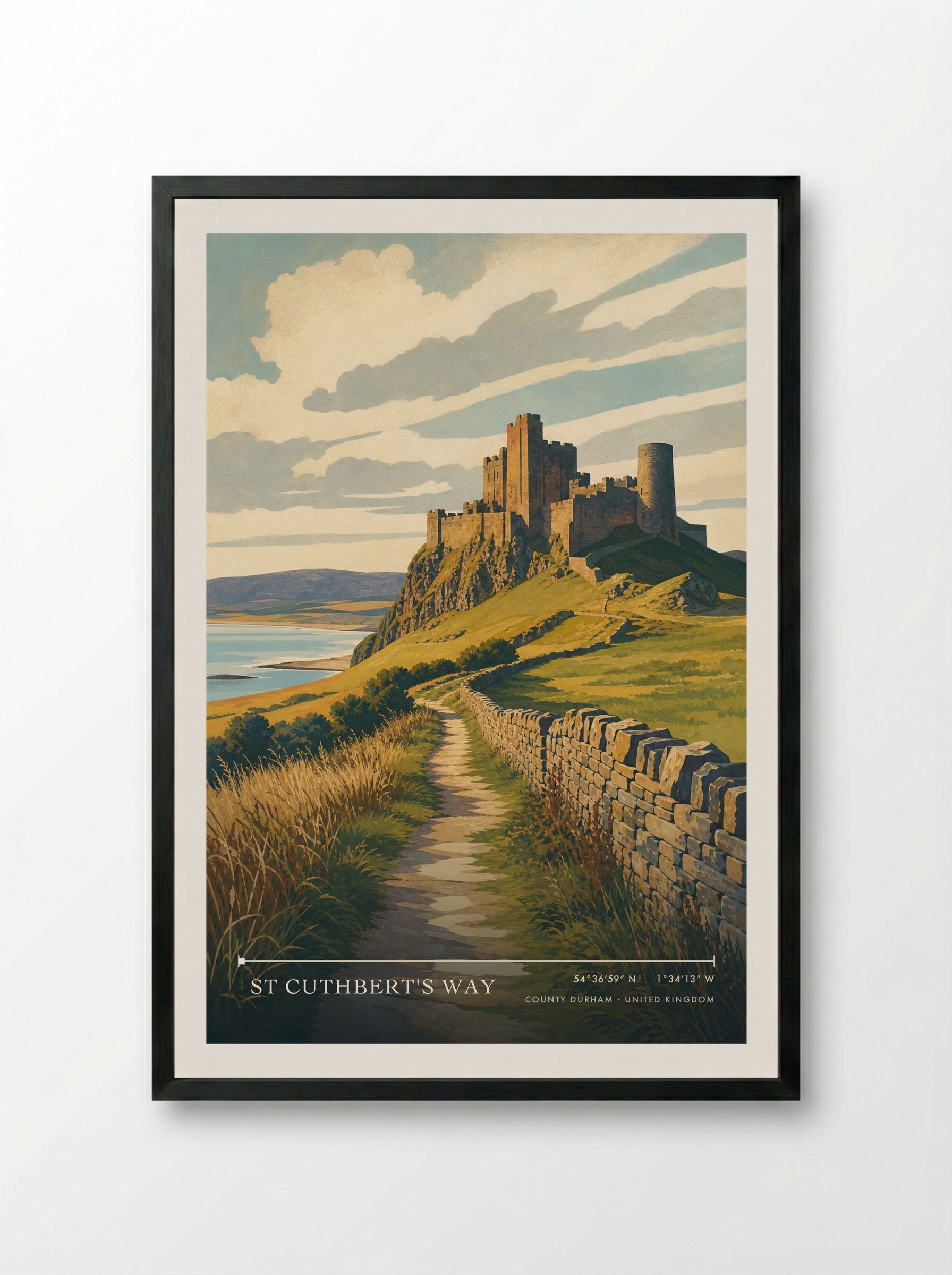 St Cuthbert's Way County Durham United Kingdom Travel Poster - Framed Print Black