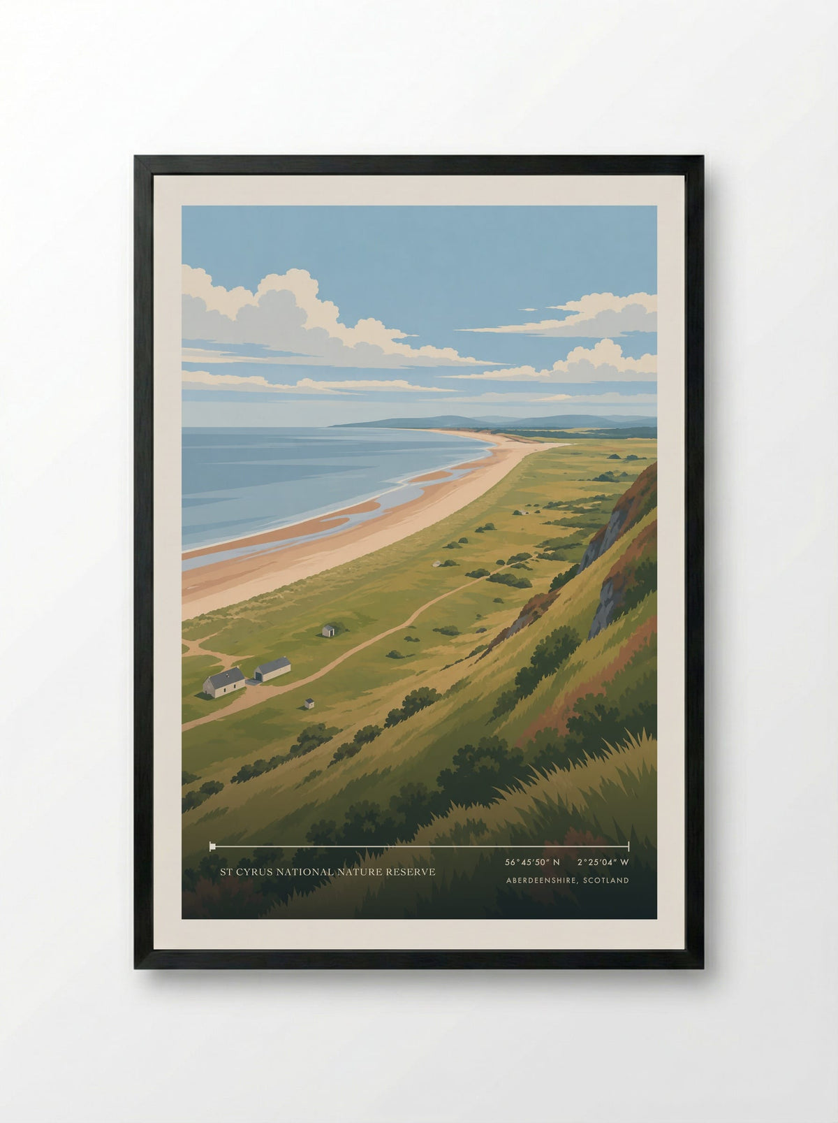 St Cyrus National Nature Reserve, Aberdeenshire, Scotland | Travel Poster - Framed Print Black