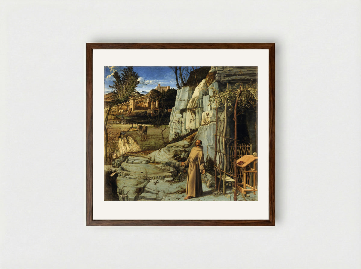 St Francis in Ecstasy - Giovanni Bellini - Framed Print Dark Wood
