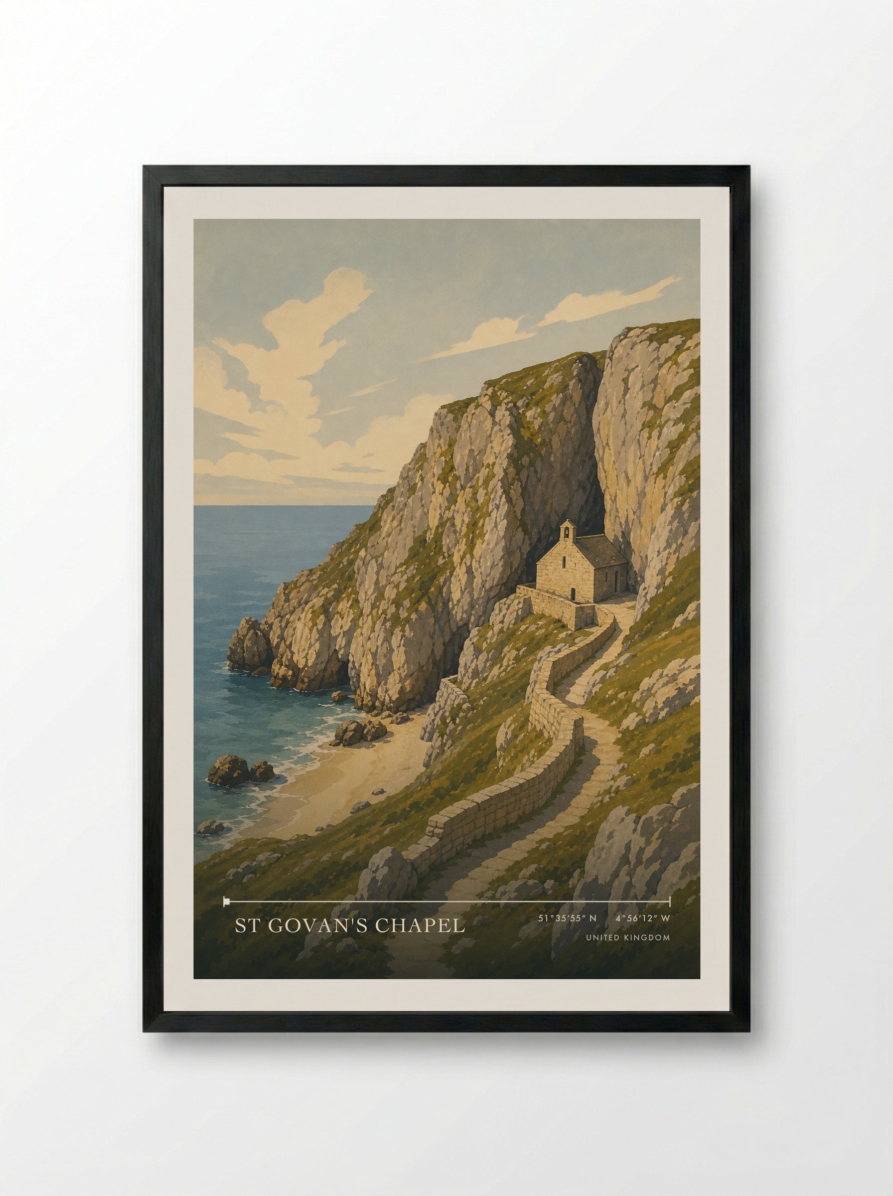 St Govan's Chapel United Kingdom Travel Poster - Framed Print Black