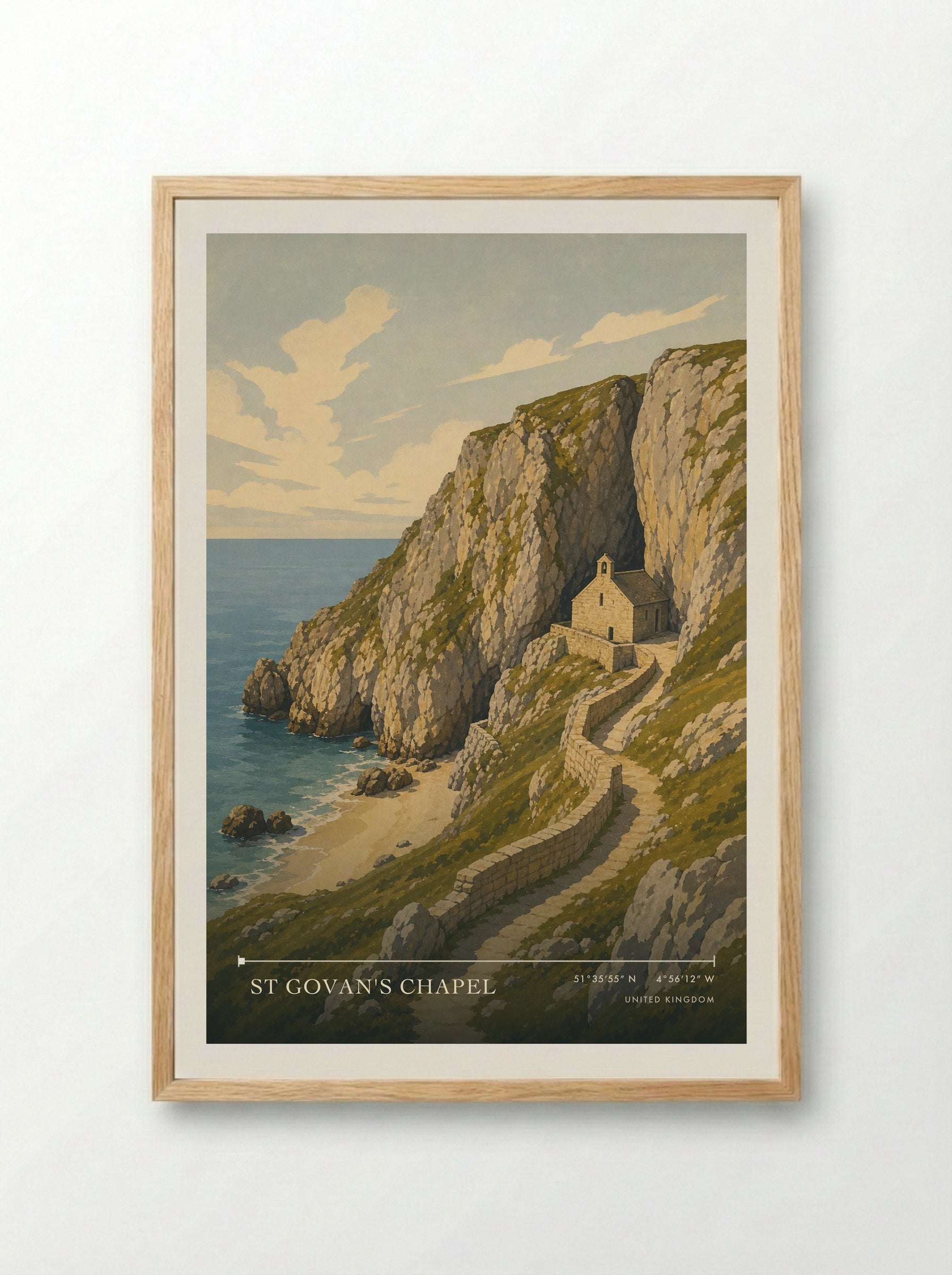 St Govan's Chapel United Kingdom Travel Poster - Framed Print Wood