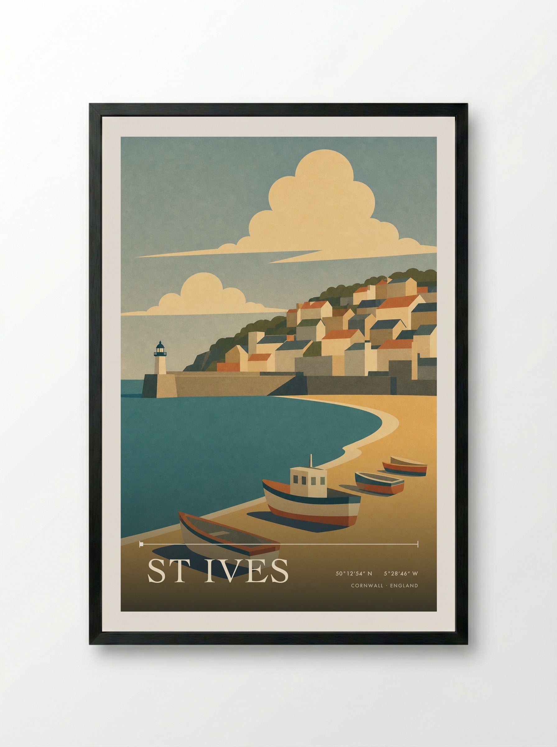 St Ives Cornwall Travel Poster - Framed Print Black