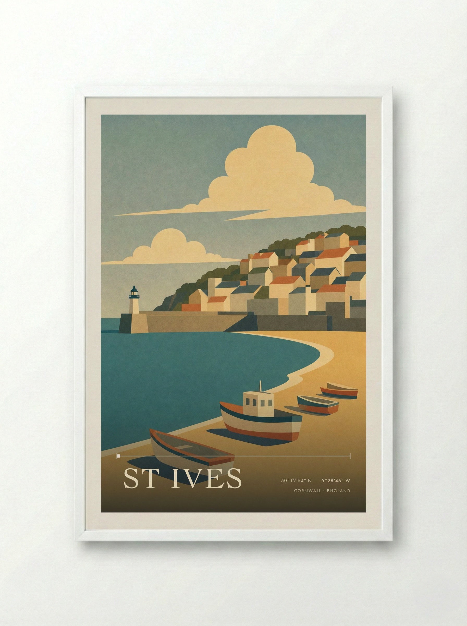 St Ives Cornwall Travel Poster - Framed Print White