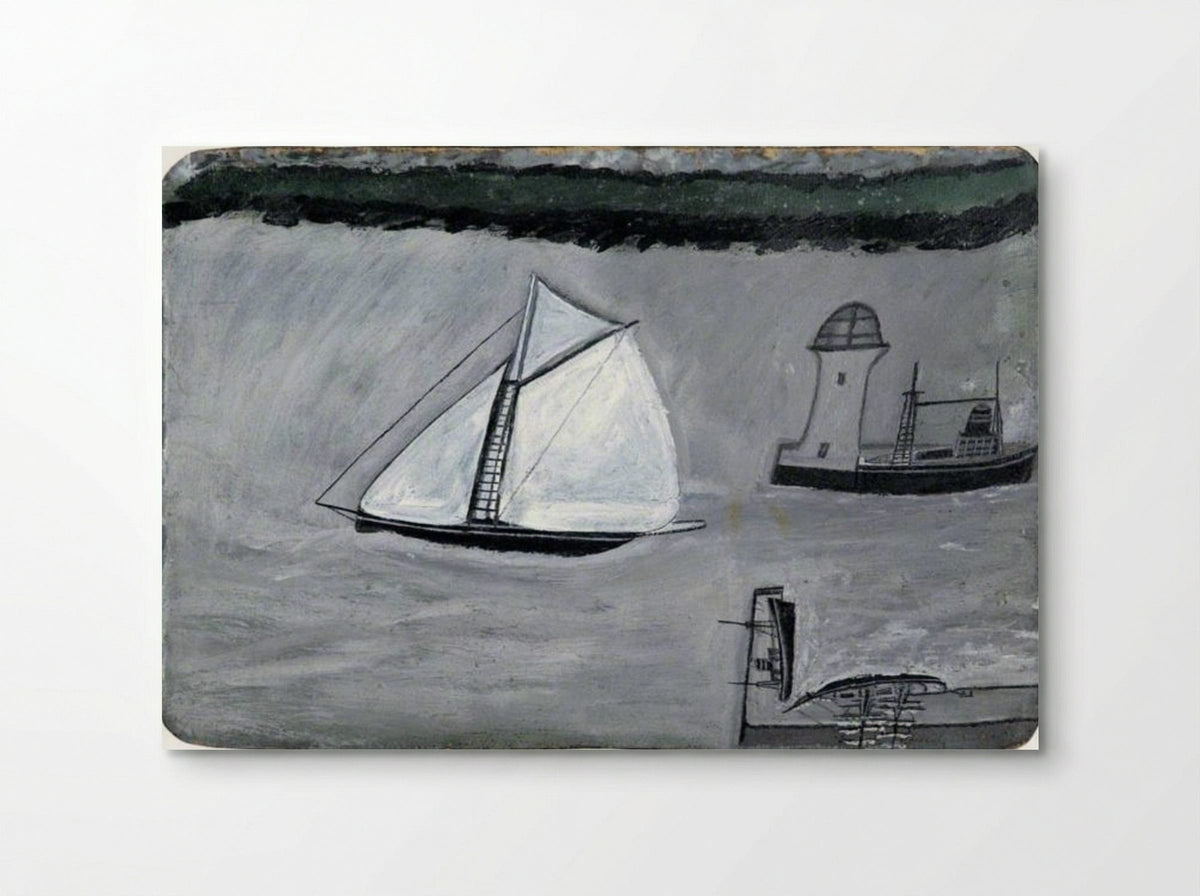 St Ives Harbour with White Sailing Ship - Alfred Wallis - Poster