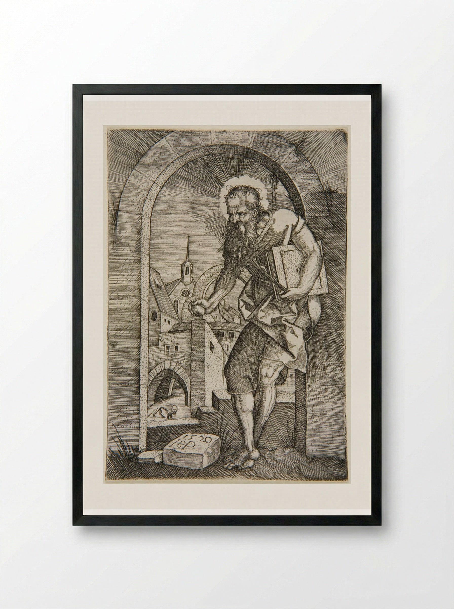 St Jerome at the Arch - Sebald Beham - Framed Print Black