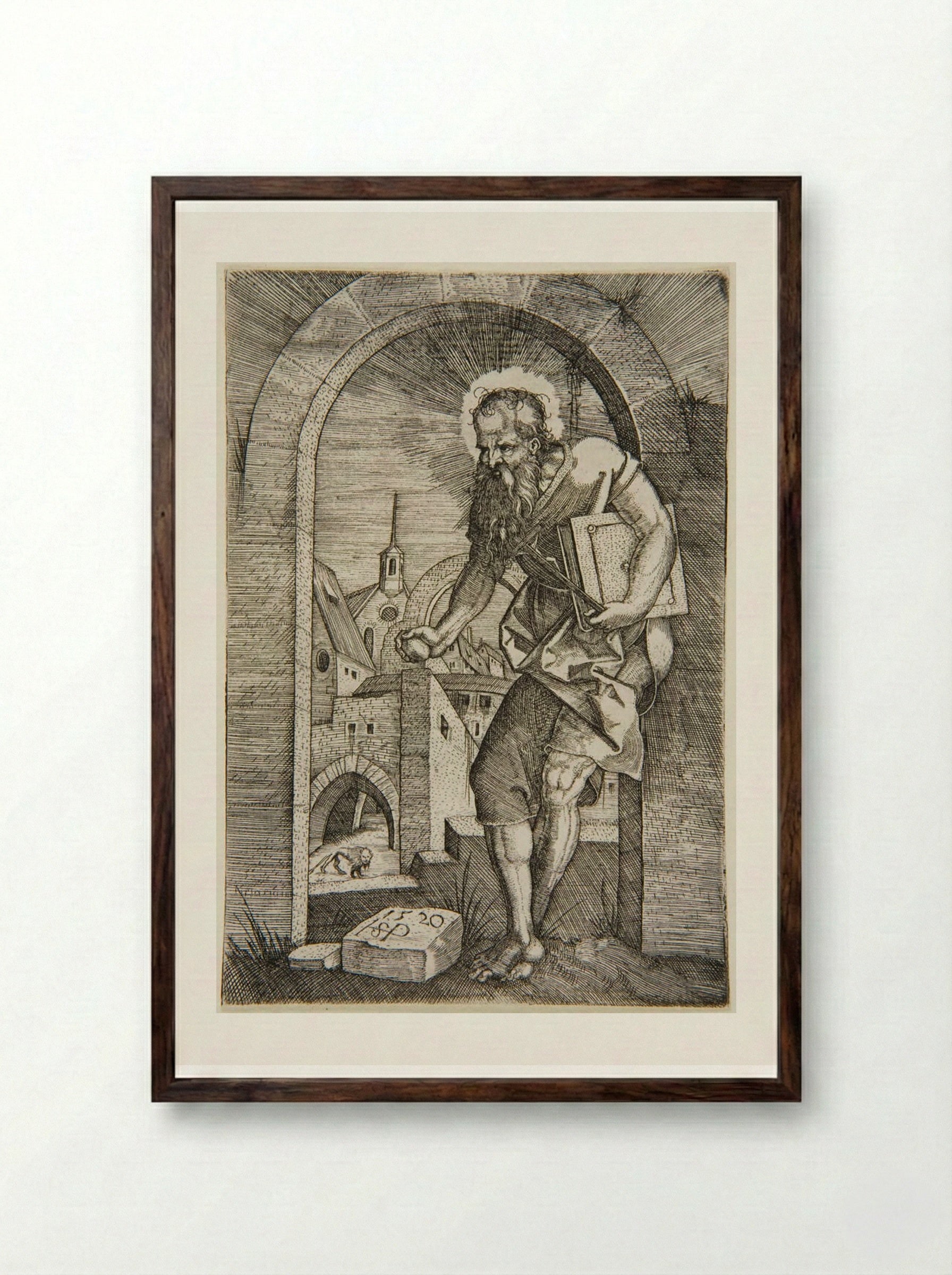 St Jerome at the Arch - Sebald Beham - Framed Print Dark Wood