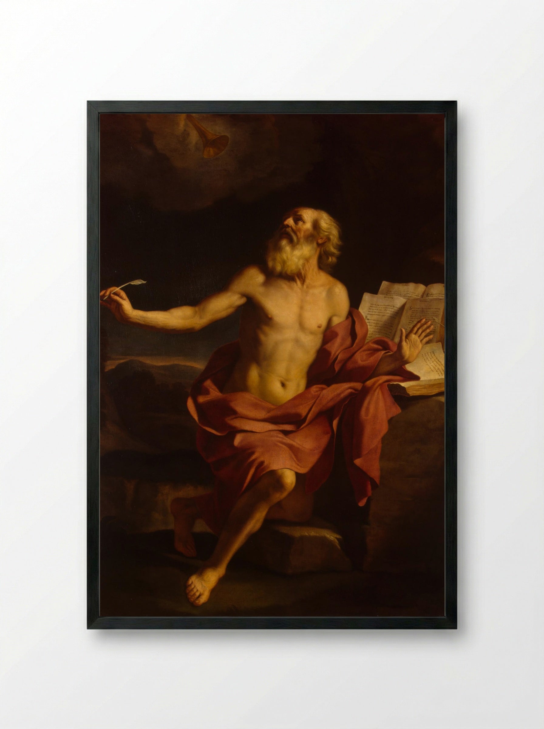 St Jerome in the Wilderness - Guercino - Framed Print Black