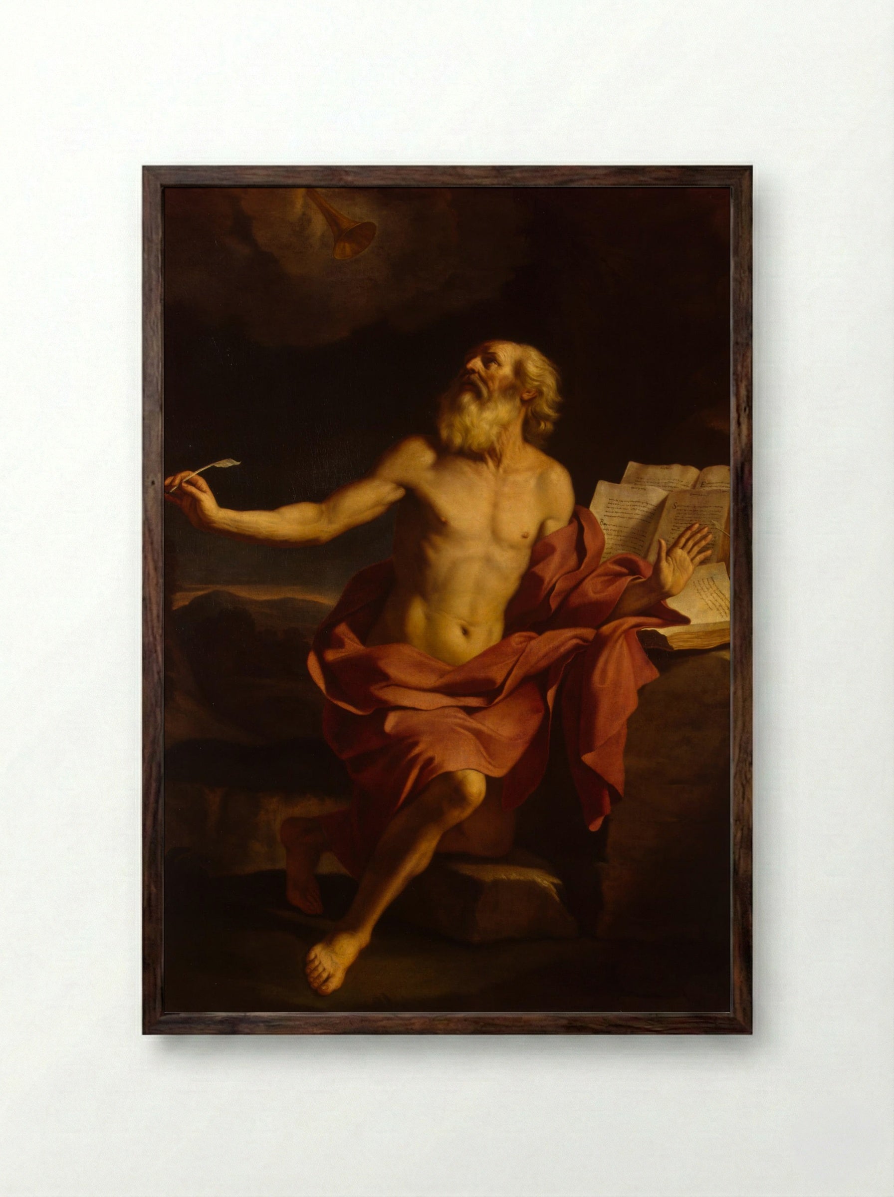 St Jerome in the Wilderness - Guercino - Framed Print Dark Wood