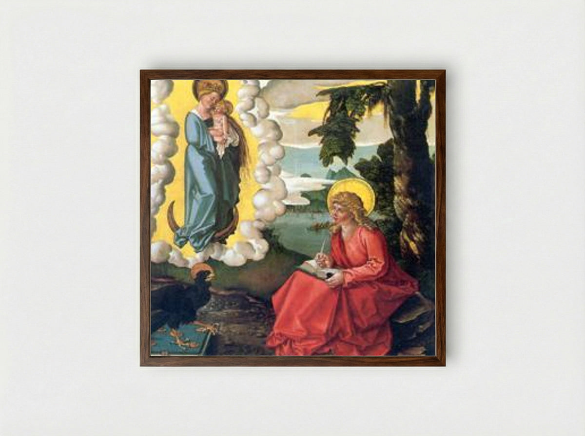 St John at Patmos - Hans Baldung - Framed Print Dark Wood