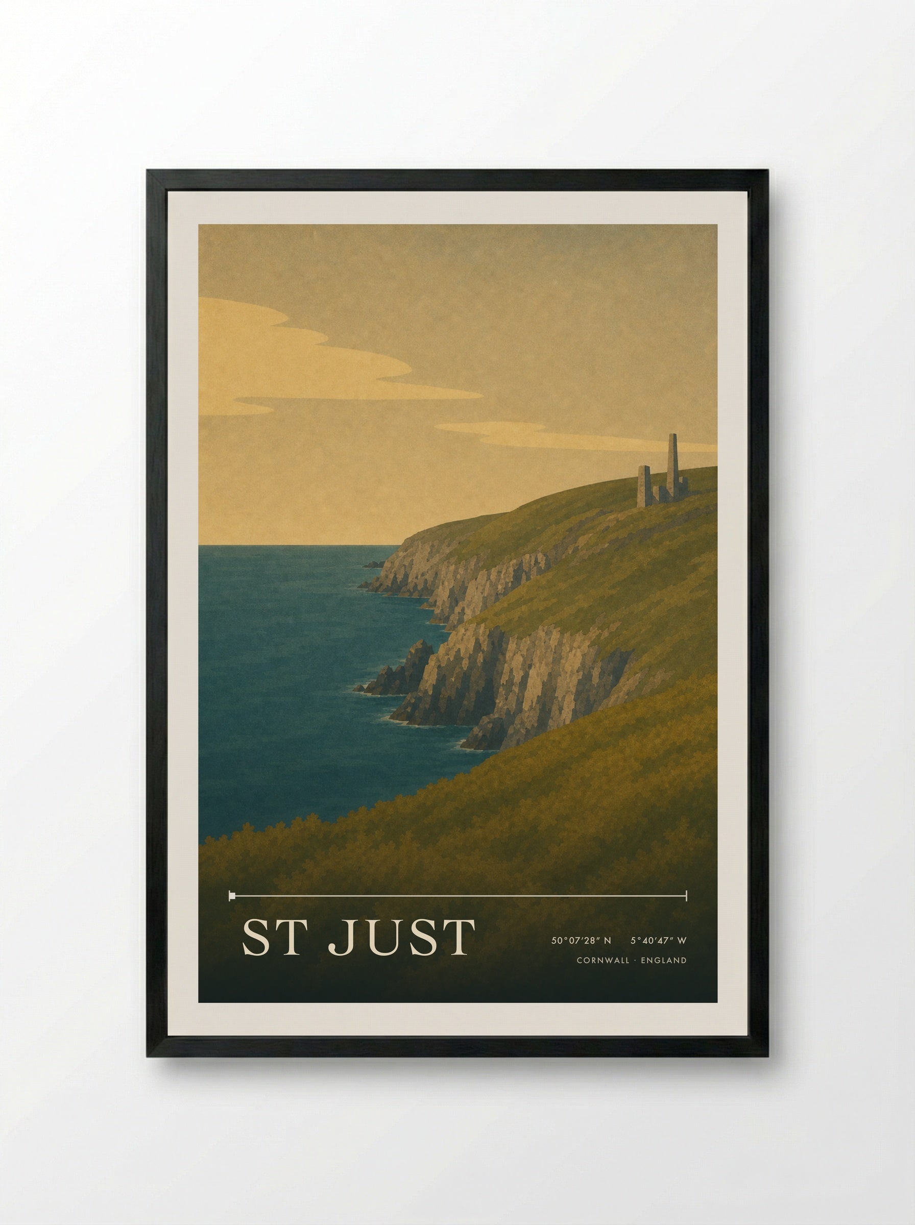 St Just Cornwall England Travel Poster - Framed Print Black
