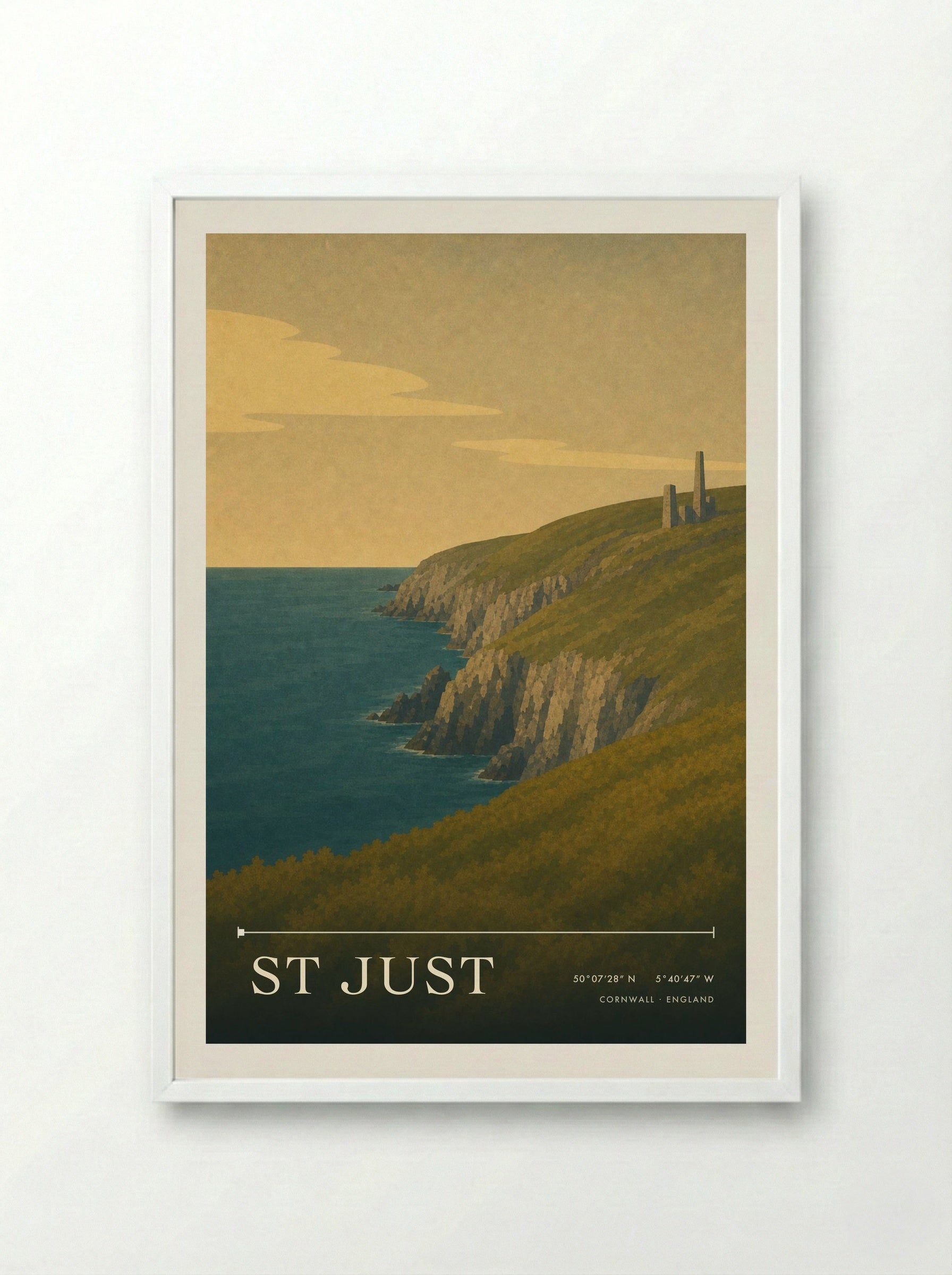 St Just Cornwall England Travel Poster - Framed Print White