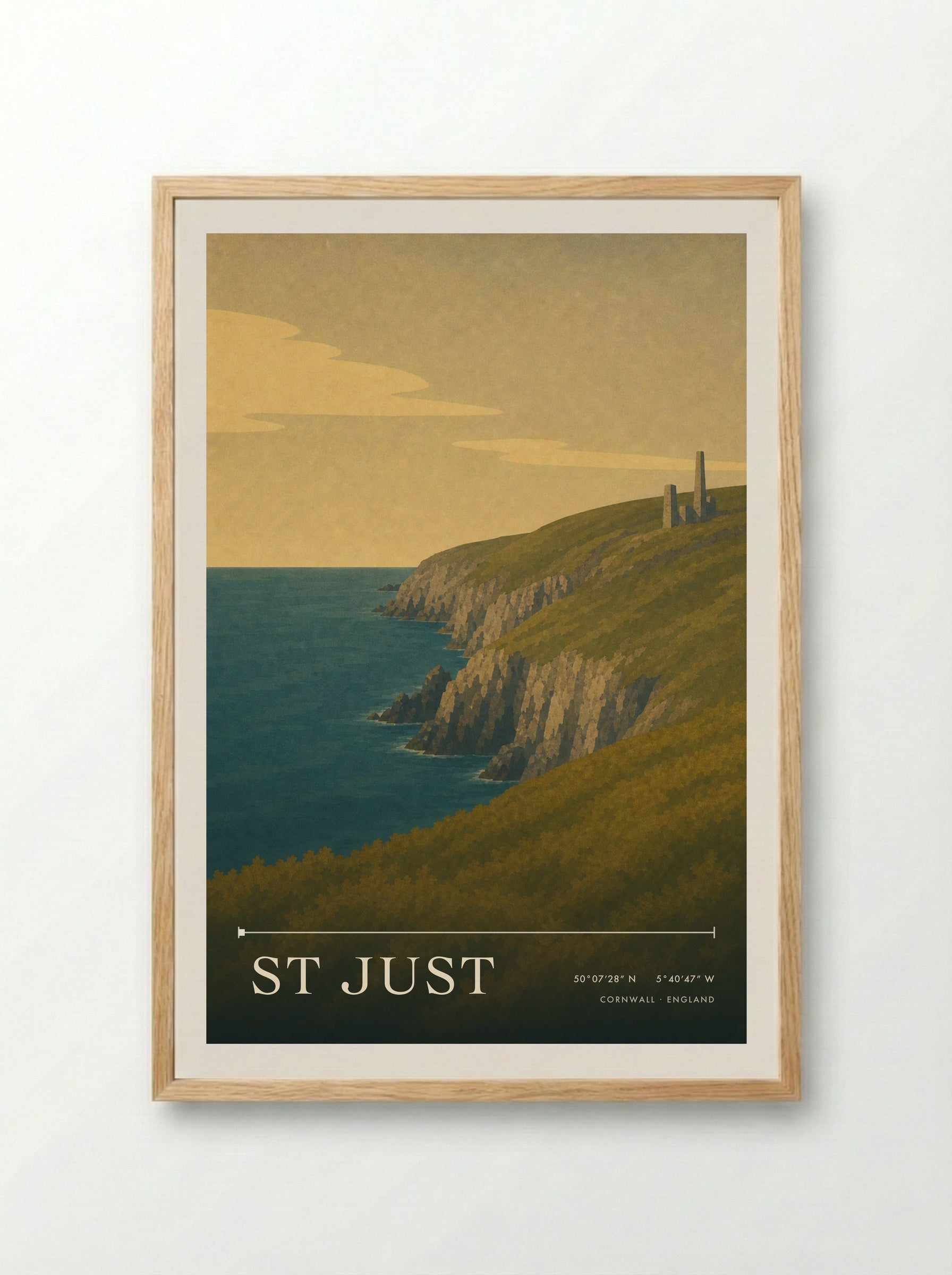 St Just Cornwall England Travel Poster - Framed Print Wood