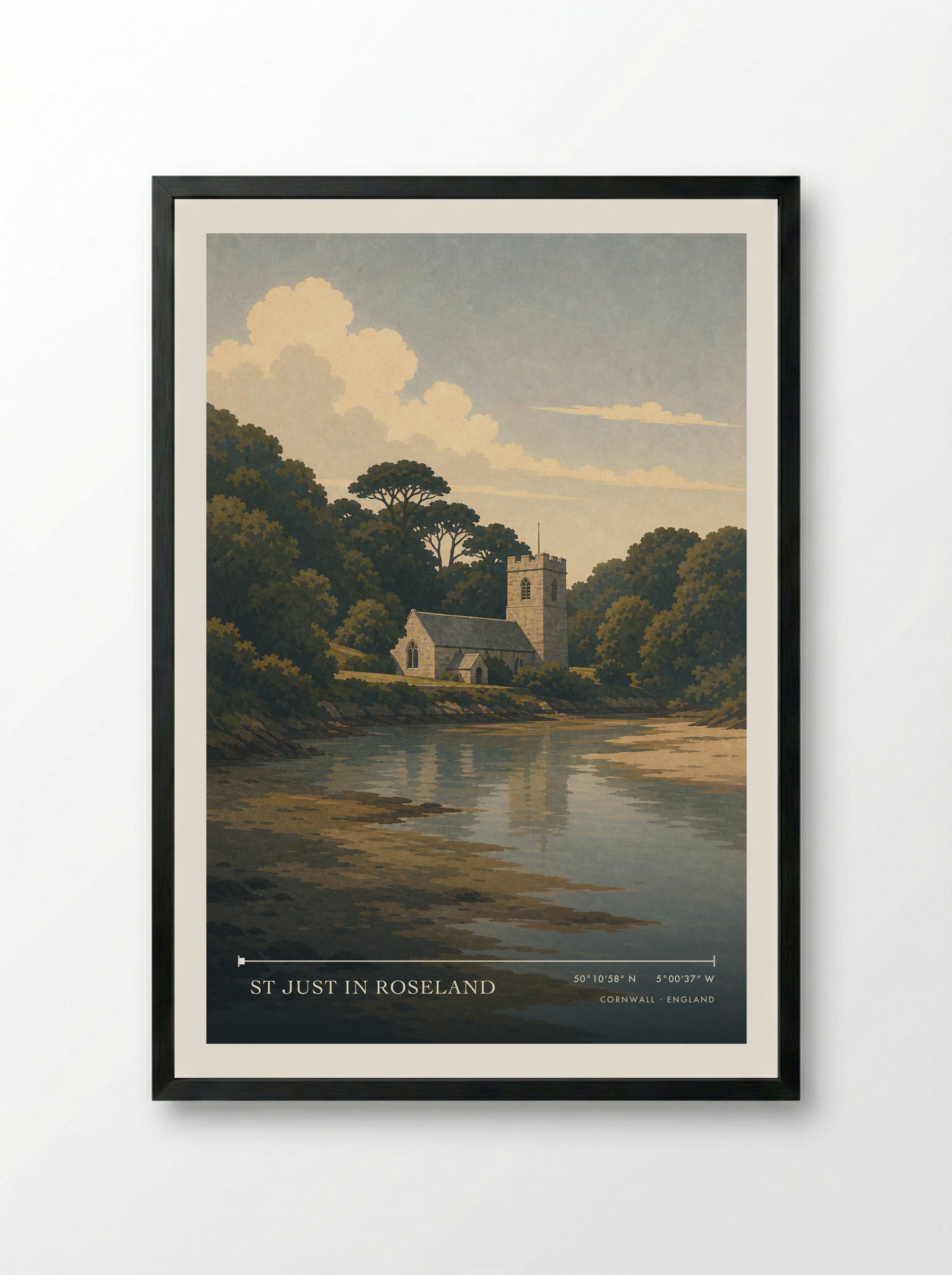 St Just in Roseland Cornwall England Travel Poster - Framed Print Black