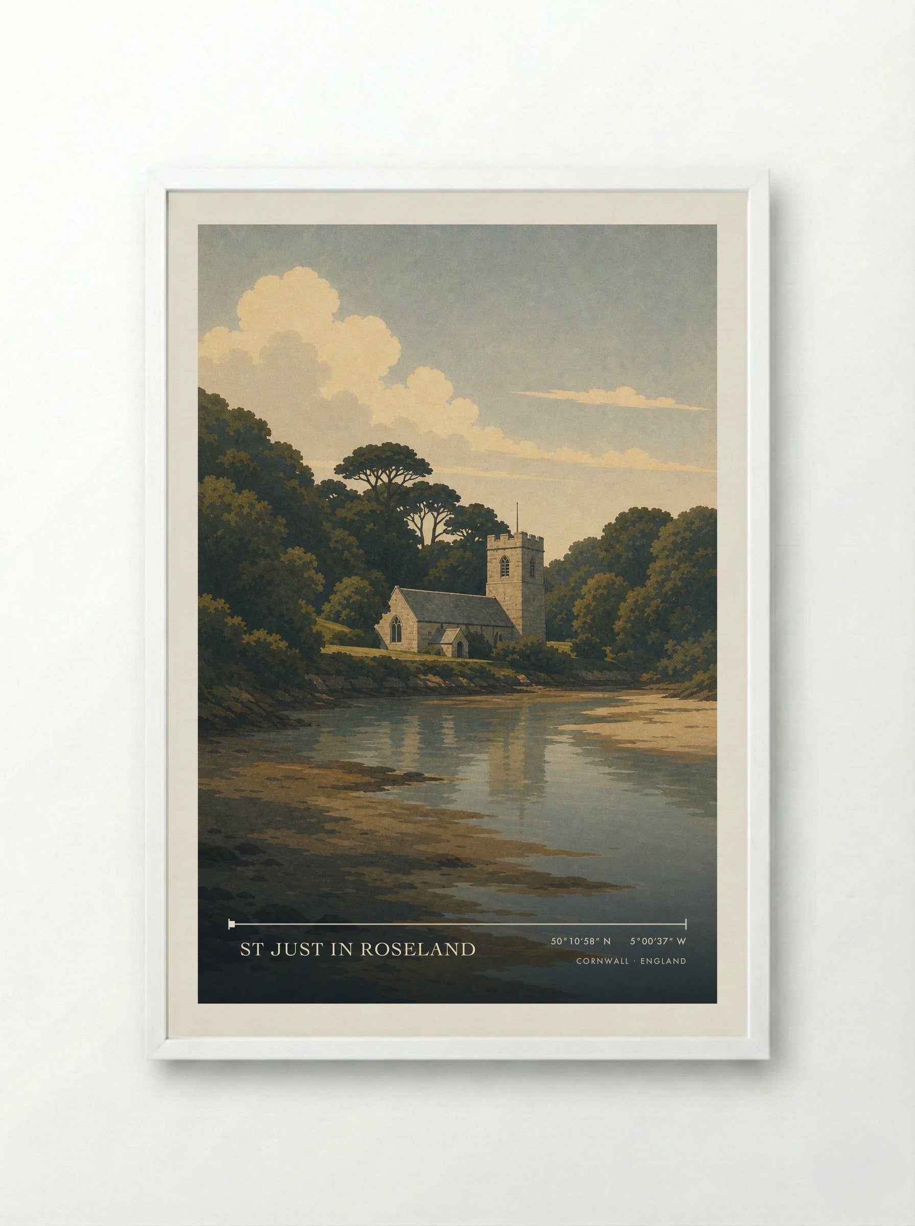 St Just in Roseland Cornwall England Travel Poster - Framed Print White