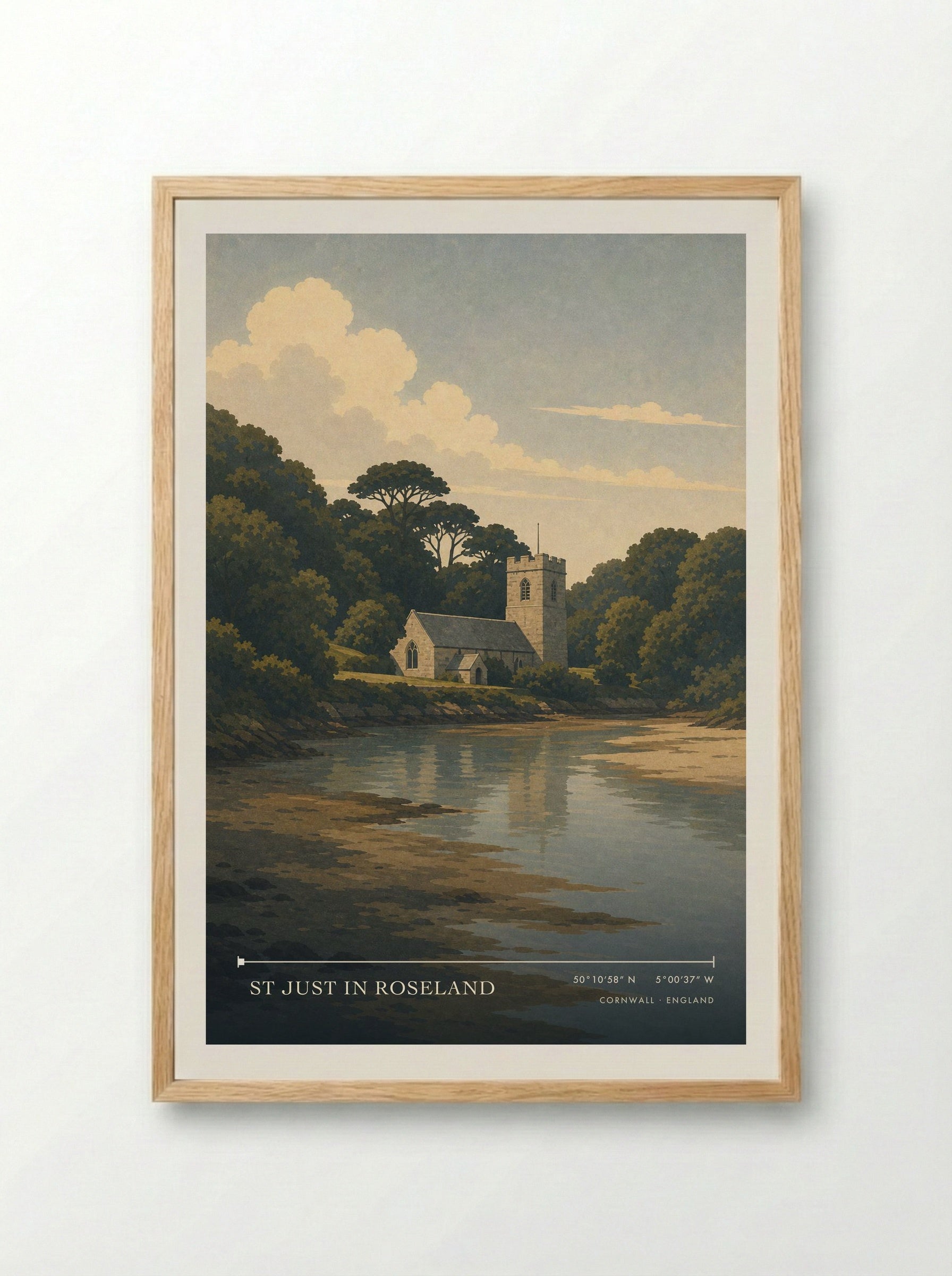 St Just in Roseland Cornwall England Travel Poster - Framed Print Wood