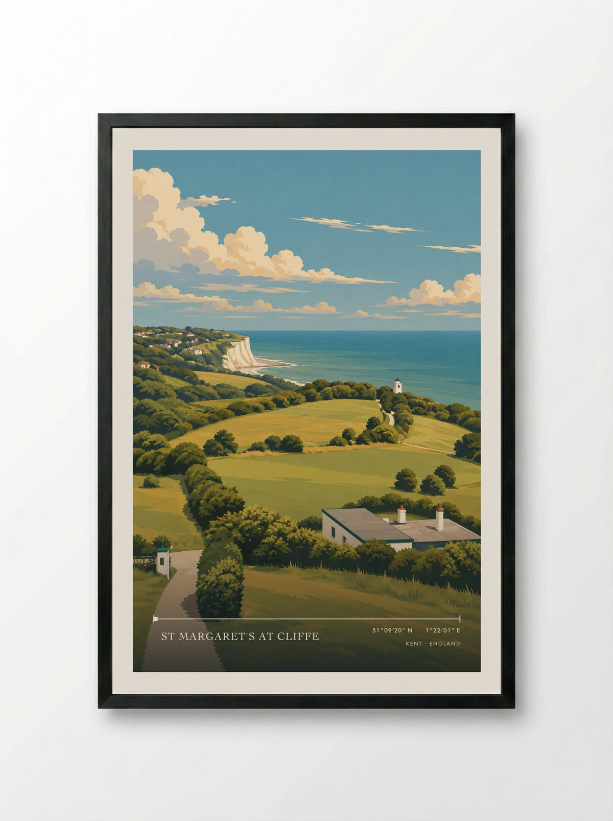 St Margaret's at Cliffe, Kent | Travel Poster - Framed Print Black