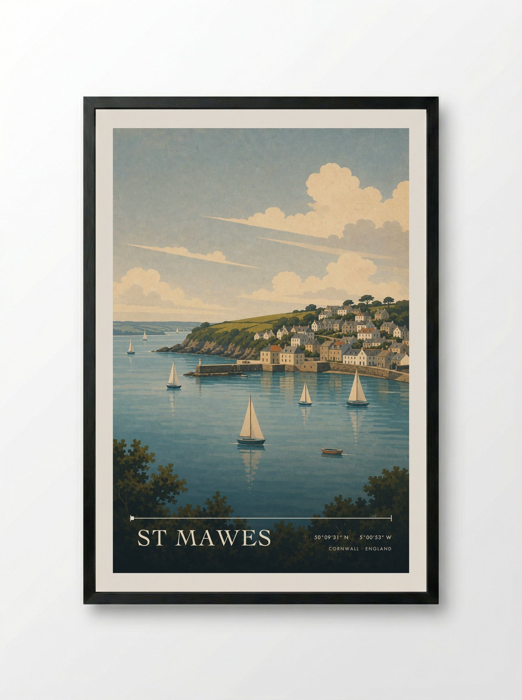 St Mawes Cornwall England Travel Poster - Framed Print Black