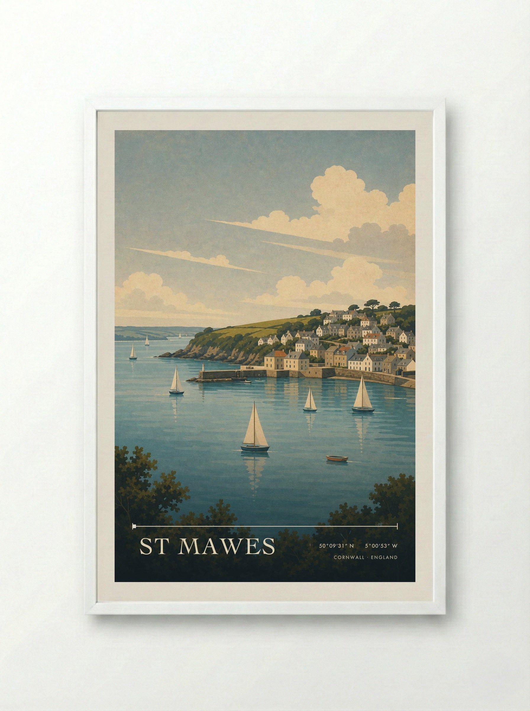 St Mawes Cornwall England Travel Poster - Framed Print White
