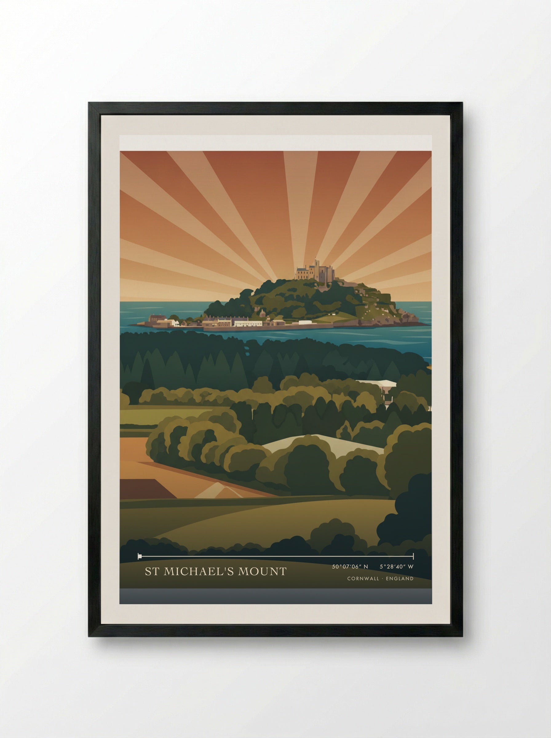 St Michael's Mount Cornwall England Travel Poster - Framed Print Black