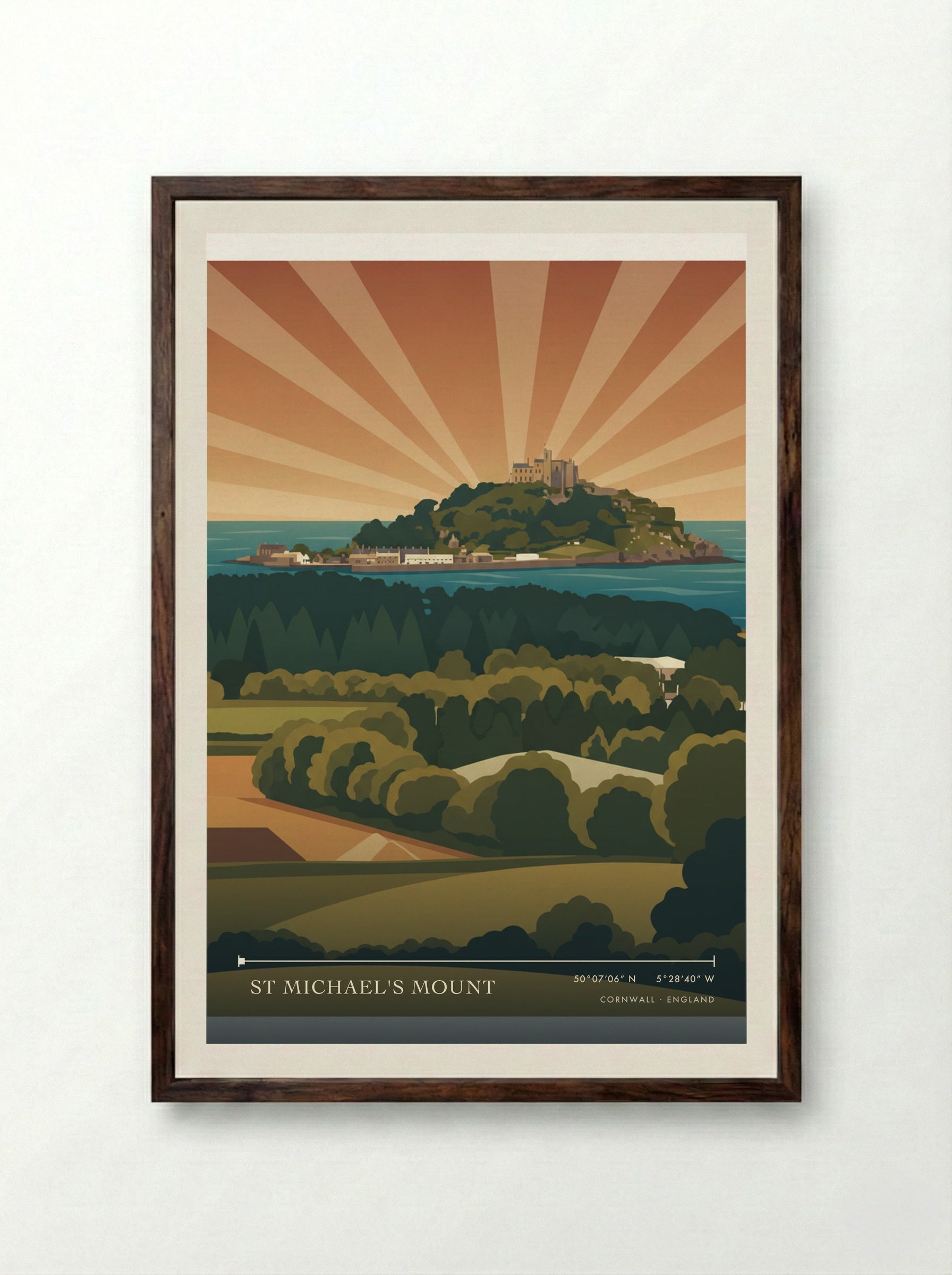 St Michael's Mount Cornwall England Travel Poster - Framed Print Dark Wood