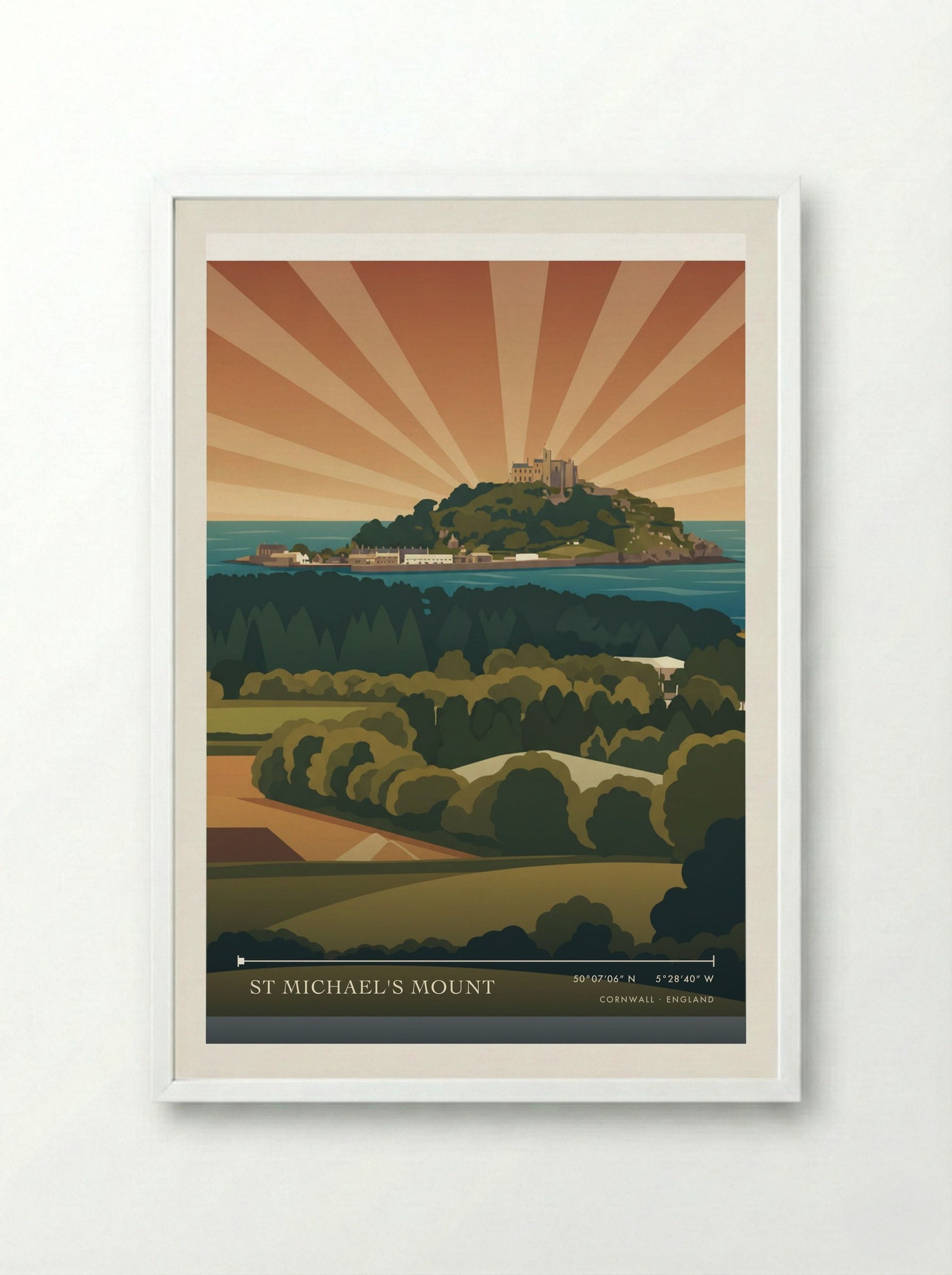St Michael's Mount Cornwall England Travel Poster - Framed Print White
