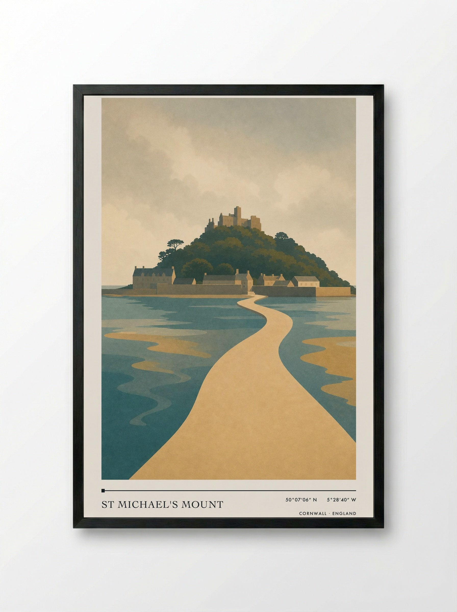 St Michael's Mount Travel Poster Artwork - Framed Print Black