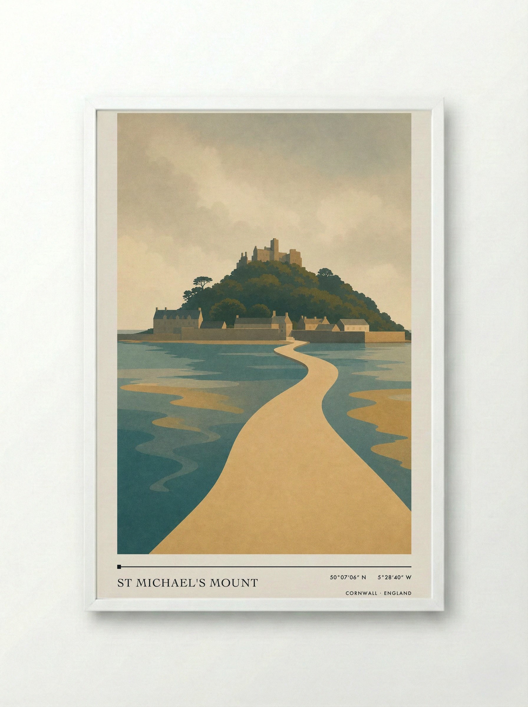St Michael's Mount Travel Poster Artwork - Framed Print White