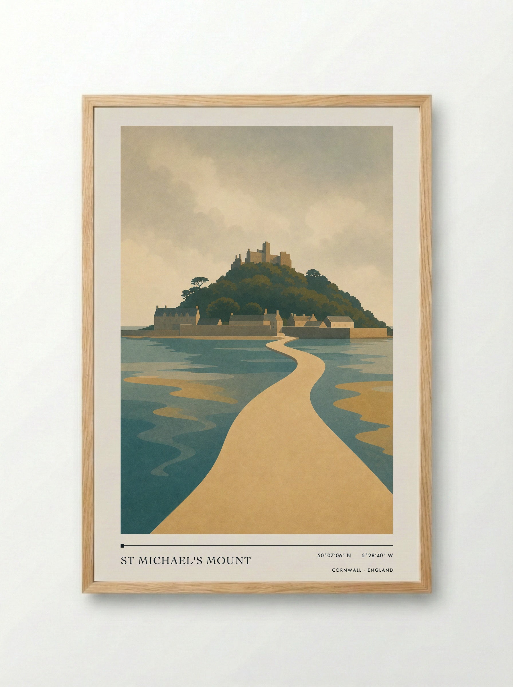 St Michael's Mount Travel Poster Artwork - Framed Print Wood
